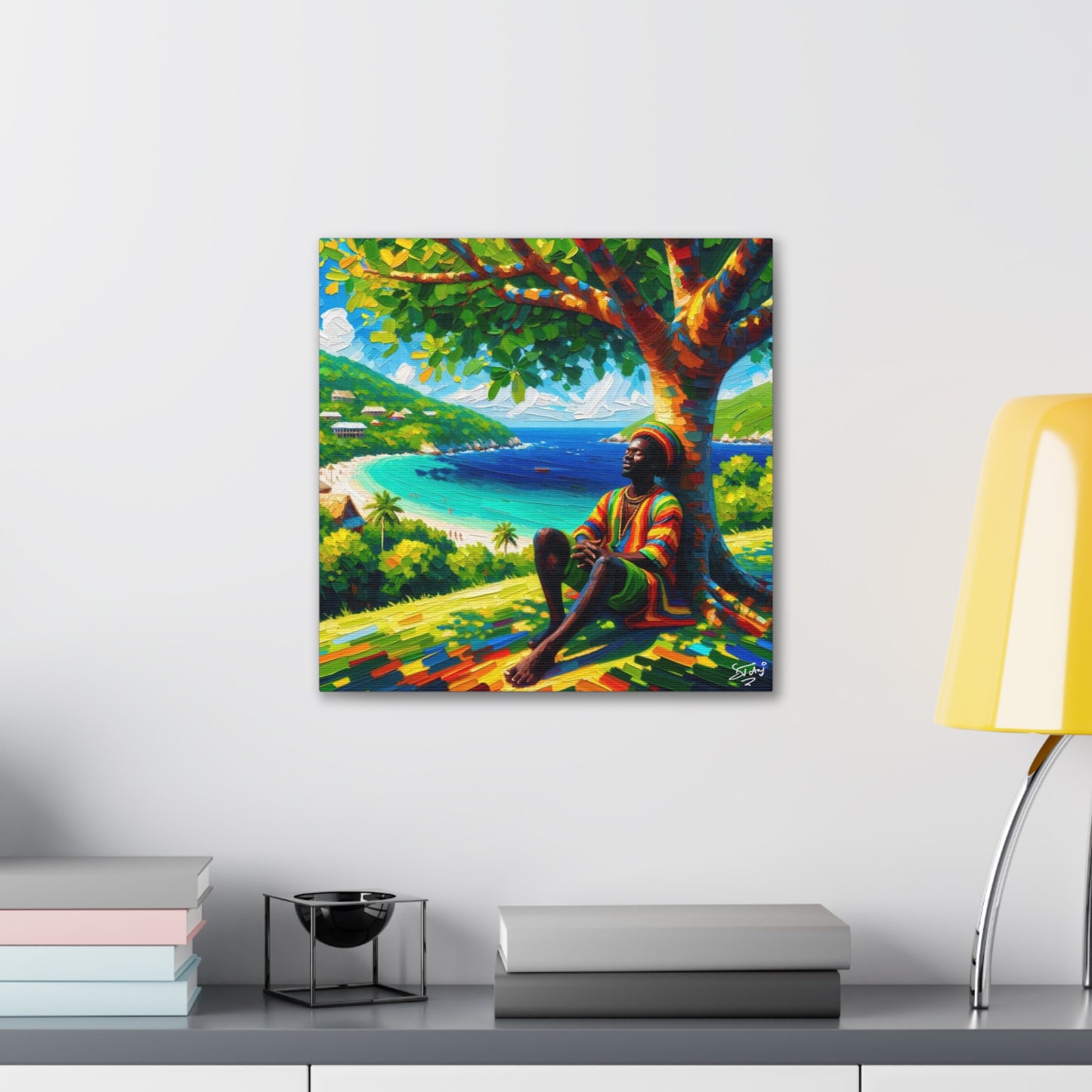 Art Print of Caribbean Man "Under the Tree," West Indian Art, Canvas Gallery Wraps