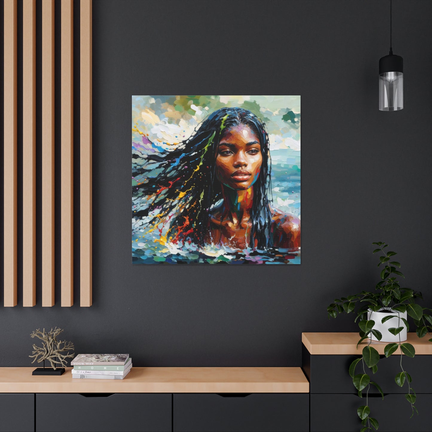 Art Print#4 of Trini Woman - Chilling in the Caribbean Sea, Oil Finish, West Indian Ethnicity, Cultural, Heritage Art, Canvas Gallery Wraps