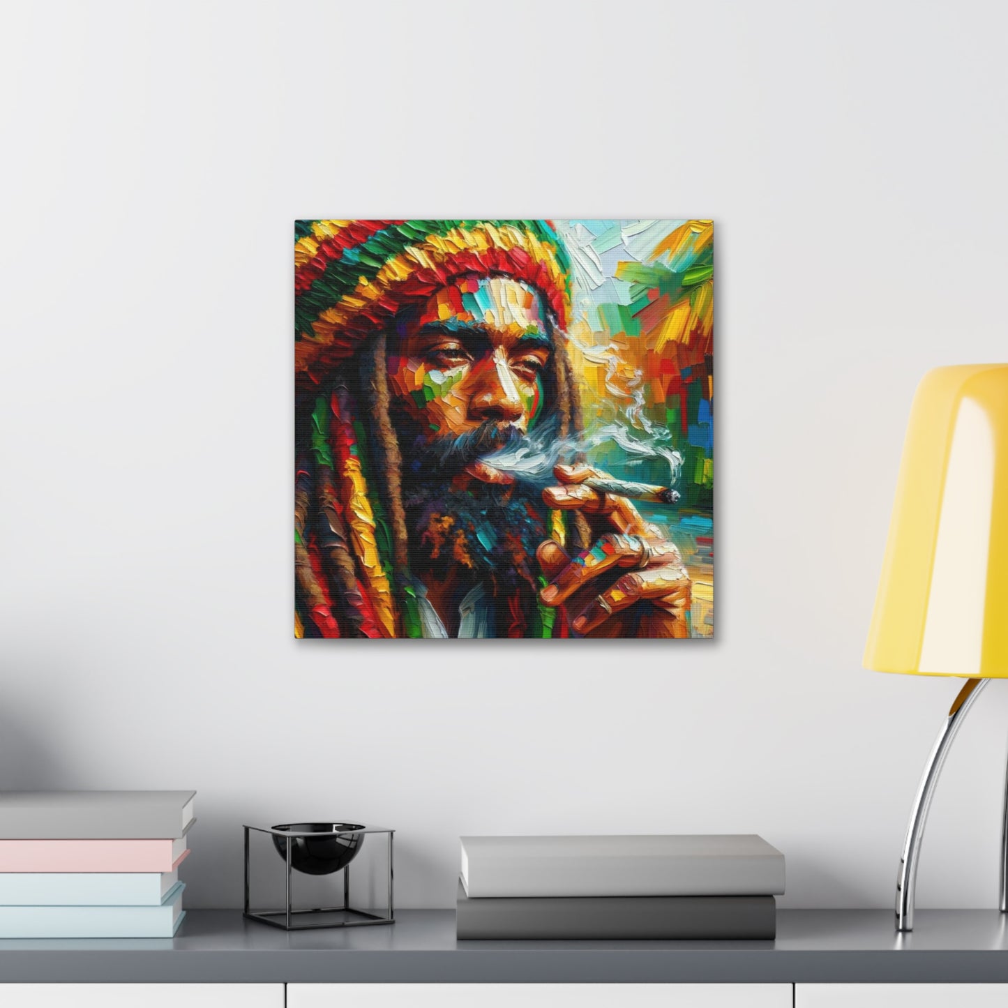 Art Print of Rastaman#3, Oil Finish, West Indian Ethnicity, Cultural, Heritage, Afro-Caribbean Man, Semi-Abstract, Canvas Gallery Wrap