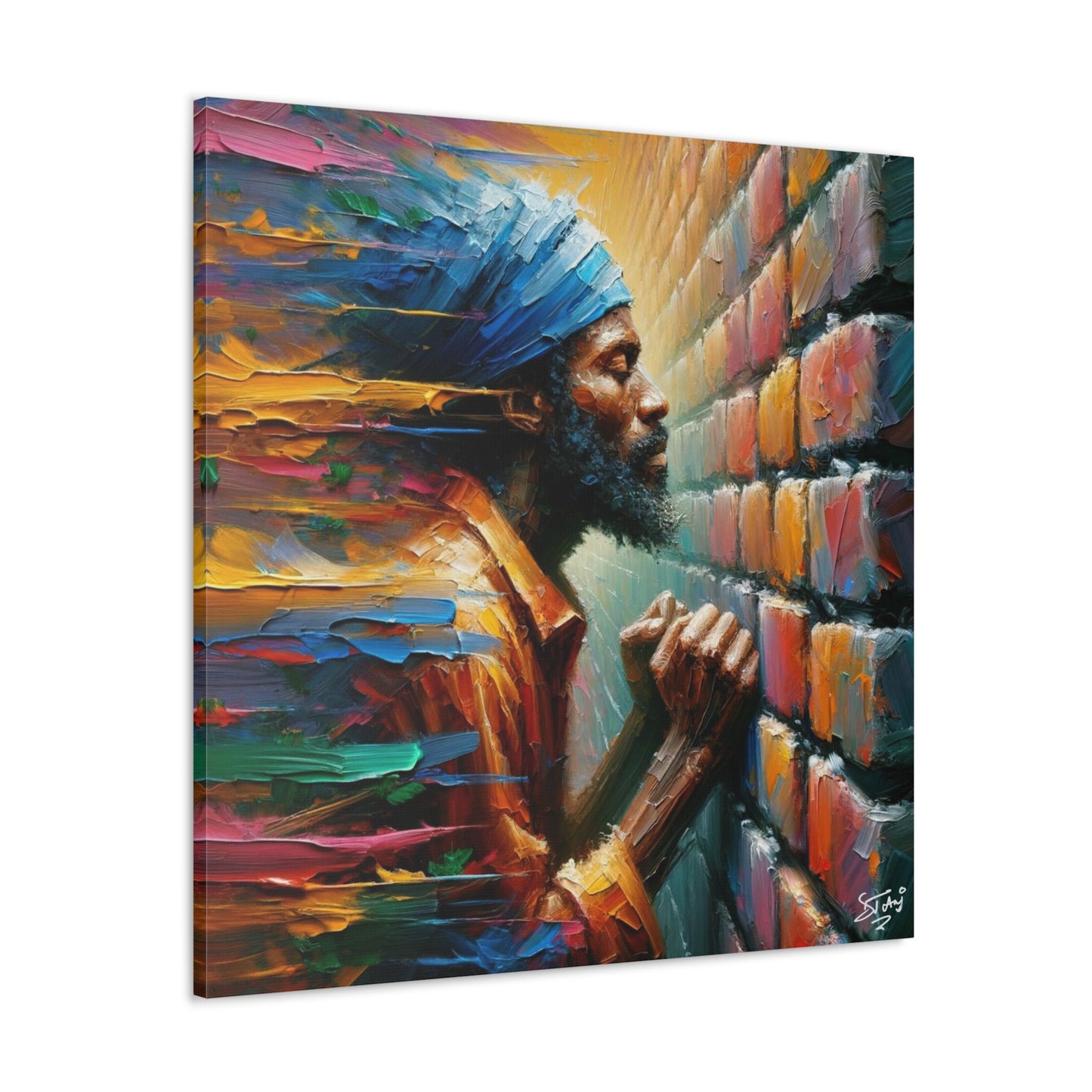 Art Print, Afro-Caribbean Man "The Resistance (3)," Oil Finish, West Indian Ethnicity, Cultural, Heritage, Semi-Abstract, Canvas Gallery Wrap