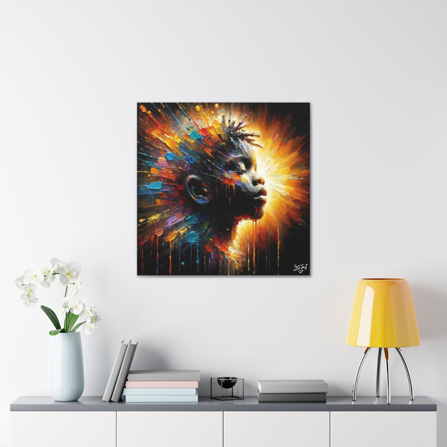 Art Print, Afro-Caribbean Boy, Oil Finish, West Indian Ethnicity, Cultural, Heritage, Semi-Abstract, Canvas Gallery Wrap