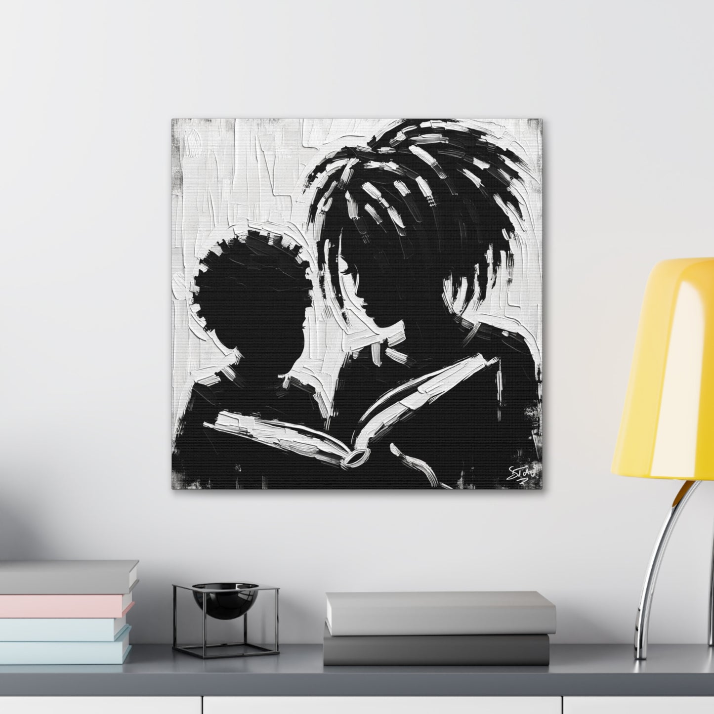 Art Print, Afro-Caribbean Mother & Son, Oil Finish, West Indian Ethnicity, Cultural, Heritage, Abstract, Canvas Gallery Wrap