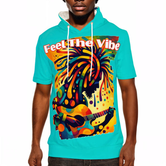 Men’s Cotton Hooded T-Shirt "Feel the Vibe, Caribbean Vibes"