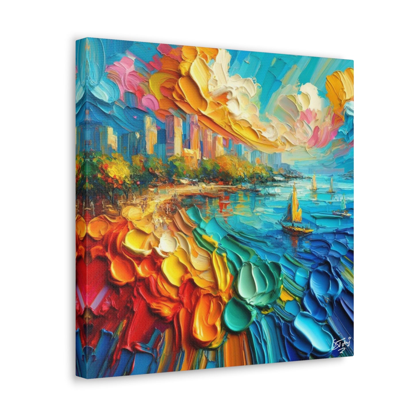 Art Print of Caribbean Beach Scene, Abstract, Oil Painting, West Indian Art, Canvas Gallery Wraps