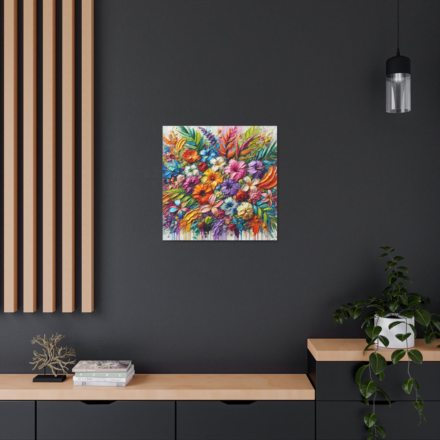 Art Print of Tropical Floral Arrangement, Abstract Oil Finish, West Indian Art, Canvas Gallery Wraps