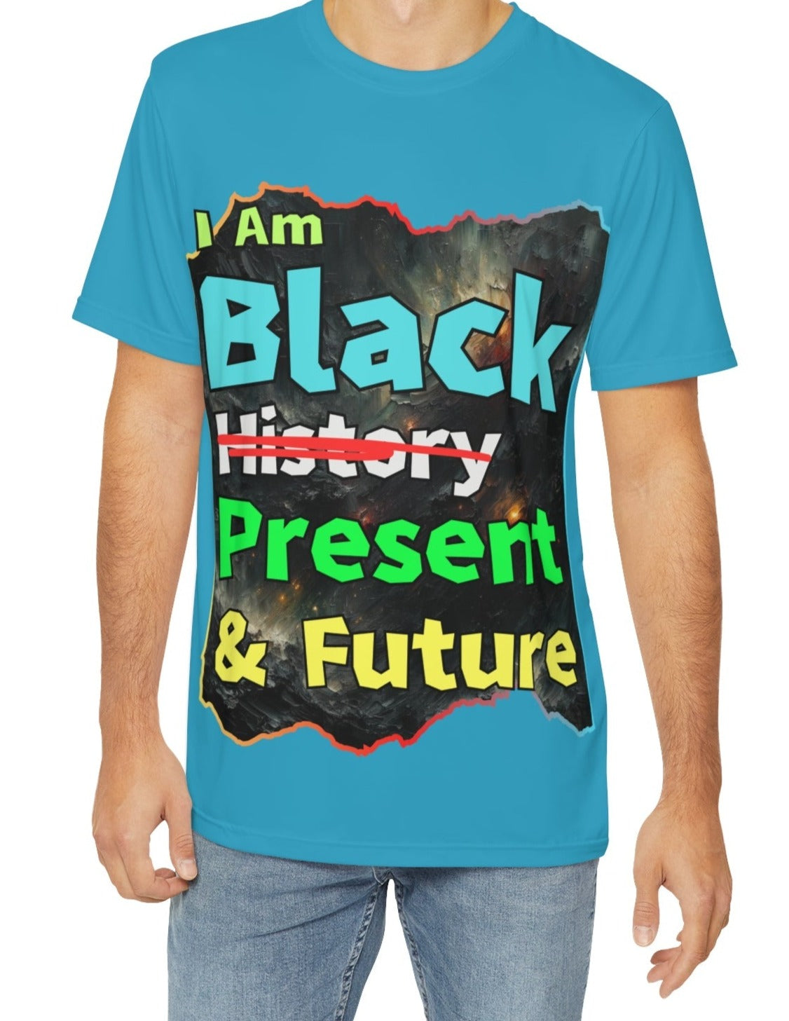 Men's Brushed Polyester Short Sleeve Tee (AOP), "I Am Black Present & Future"