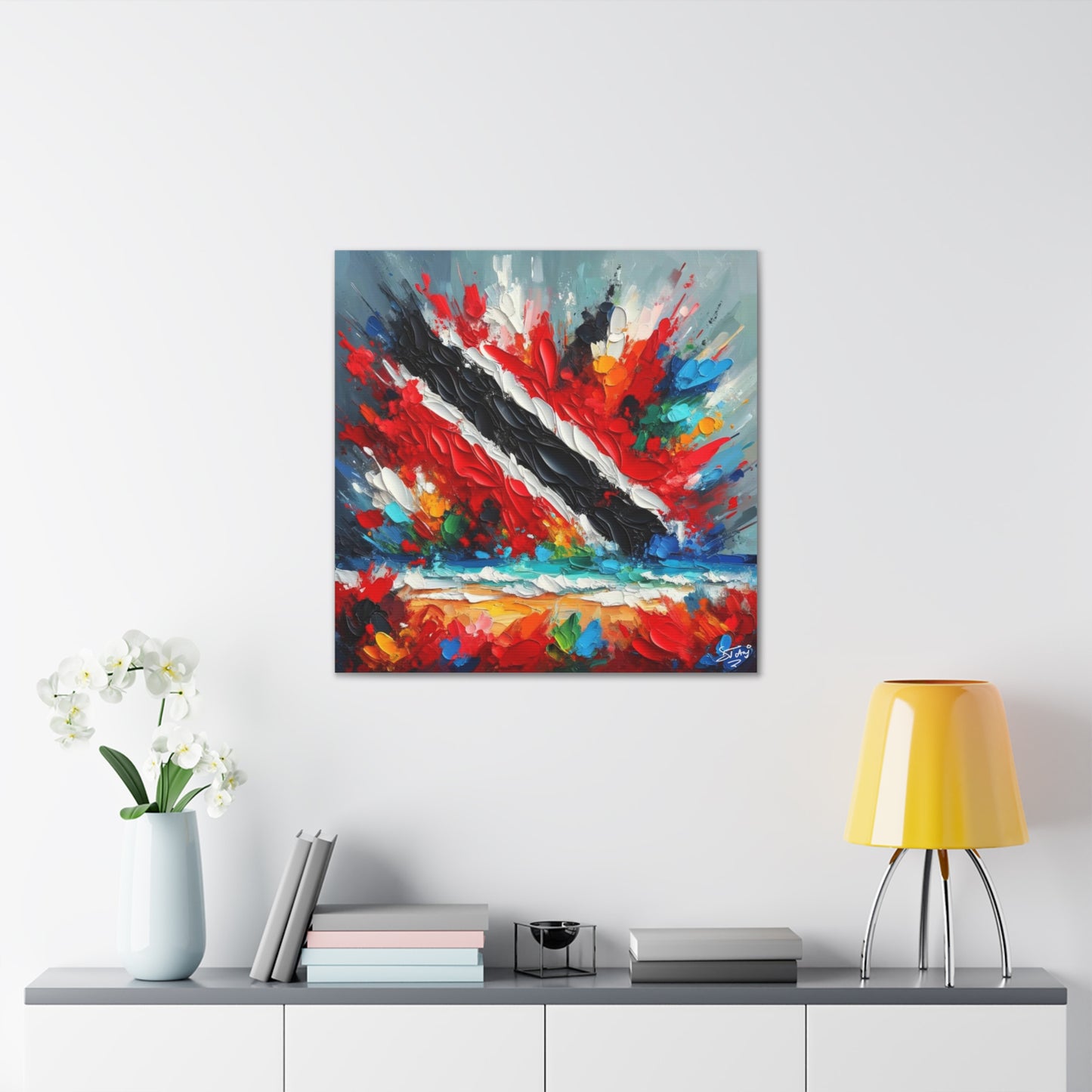 Art Print, Trinidad Abstract Scene, Oil Finish, Unity, One Love, Semi-Abstract, Canvas Gallery Wrap