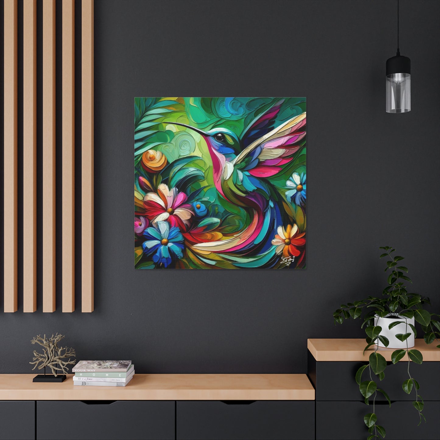 Art Print, Hummingbird, Caribbean Birds, Abstract Oil Finish, Caribbean Nature, Cultural, Heritage, Canvas Gallery Wrap