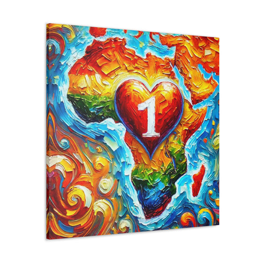 Art Print, "One Love" Oil Finish, Abstract, African Unity, Ethnicity, Cultural, Heritage, Semi-Abstract, Canvas Gallery Wrap