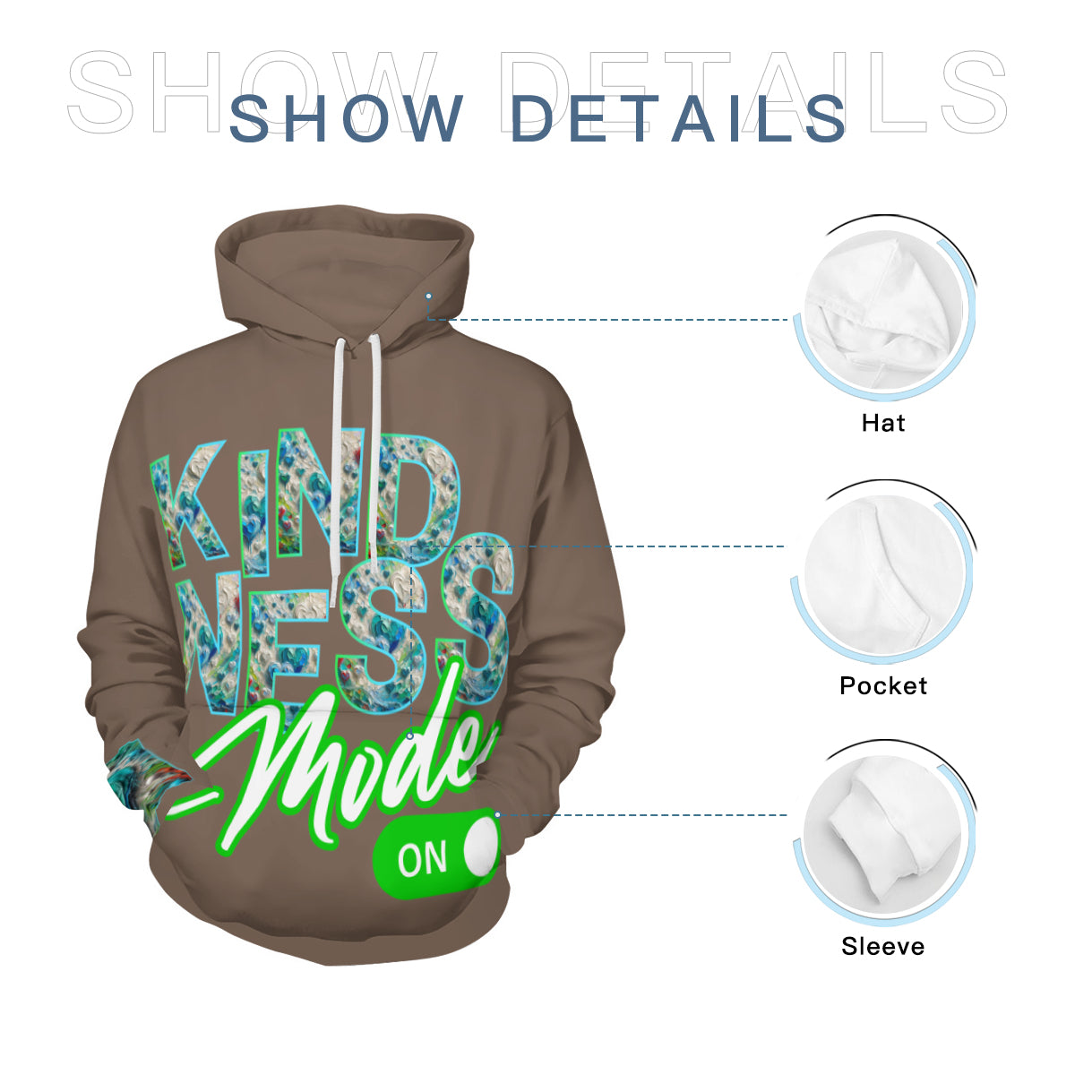 Men's Adult Hoodie Set with Double-Layer Hood "Kindness Mode: On"