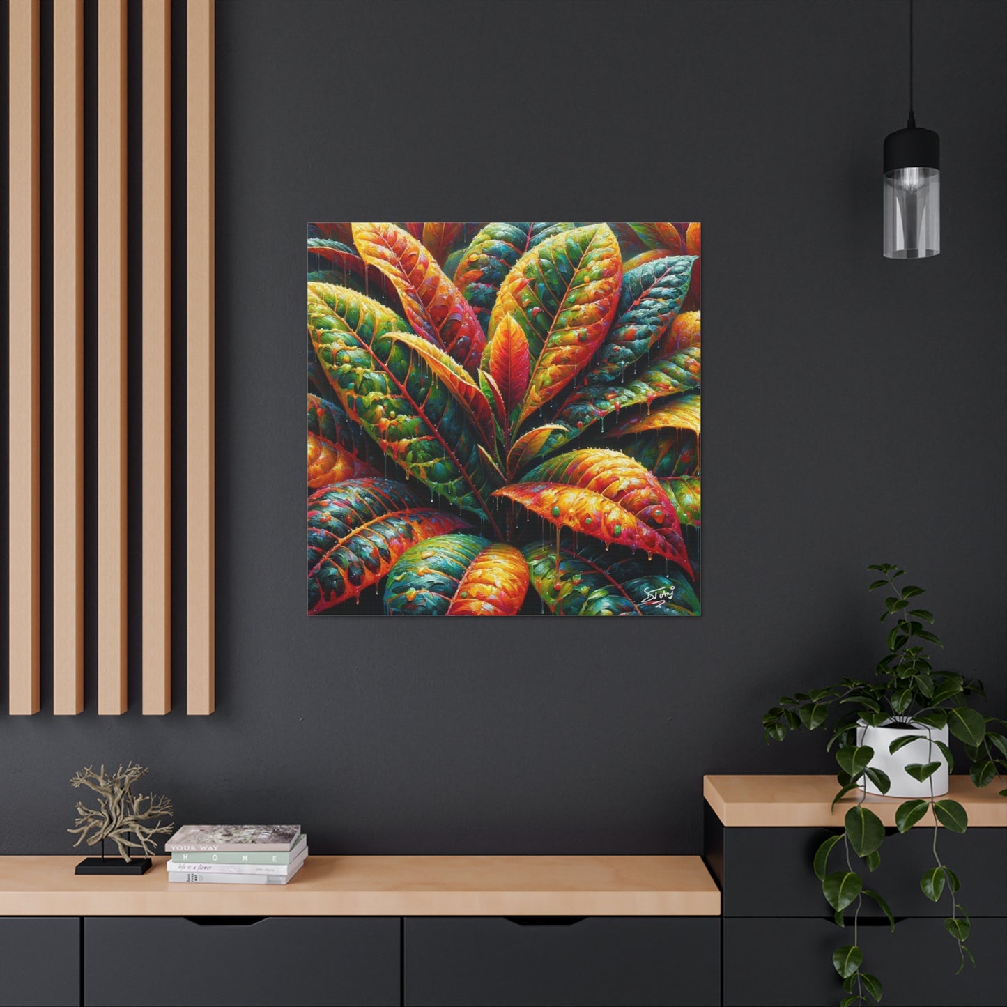 Art Print of Croton Plant, Oil Finish, West Indian Art, Canvas Gallery Wraps