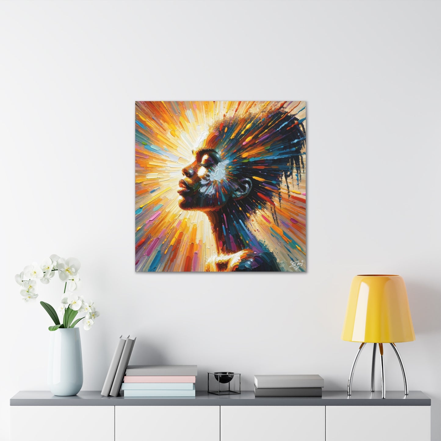 Art Print, Afro-Caribbean Woman, "Bright Light" Oil Finish, West Indian Ethnicity, Cultural, Heritage, Abstract, Canvas Gallery Wrap