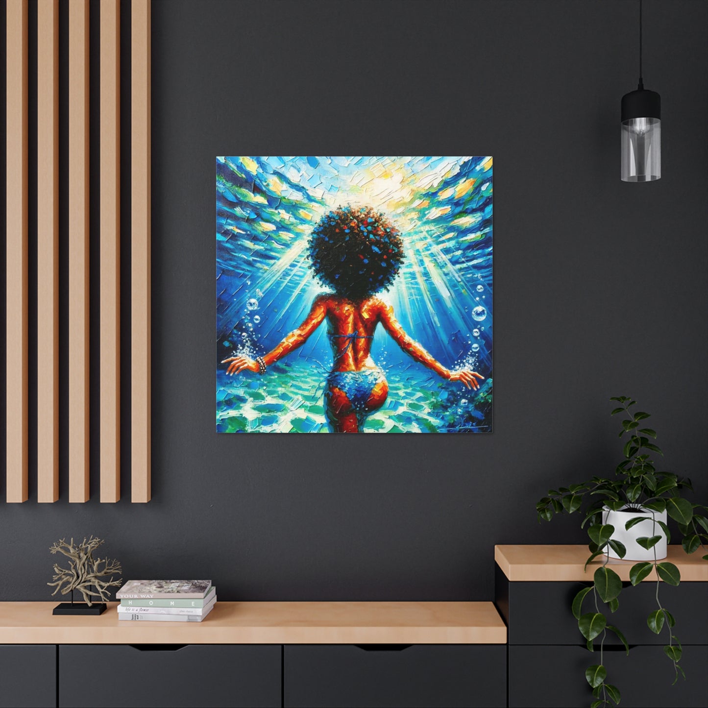 Art Print, Afro-Caribbean Woman, "Submerged" Oil Finish, West Indian Ethnicity, Cultural, Heritage, Abstract, Canvas Gallery Wrap