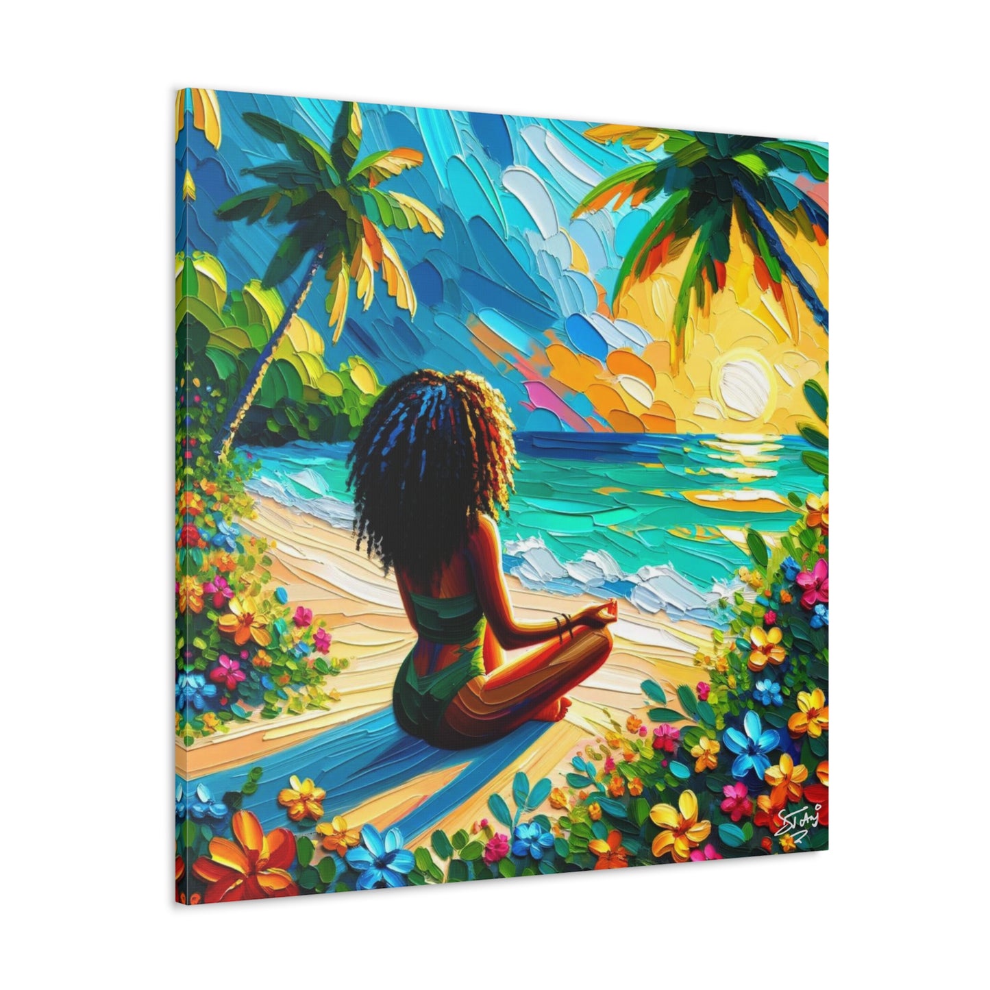 Art Print of Caribbean Woman on Beach, Oil Finish, West Indian Art, Canvas Gallery Wraps