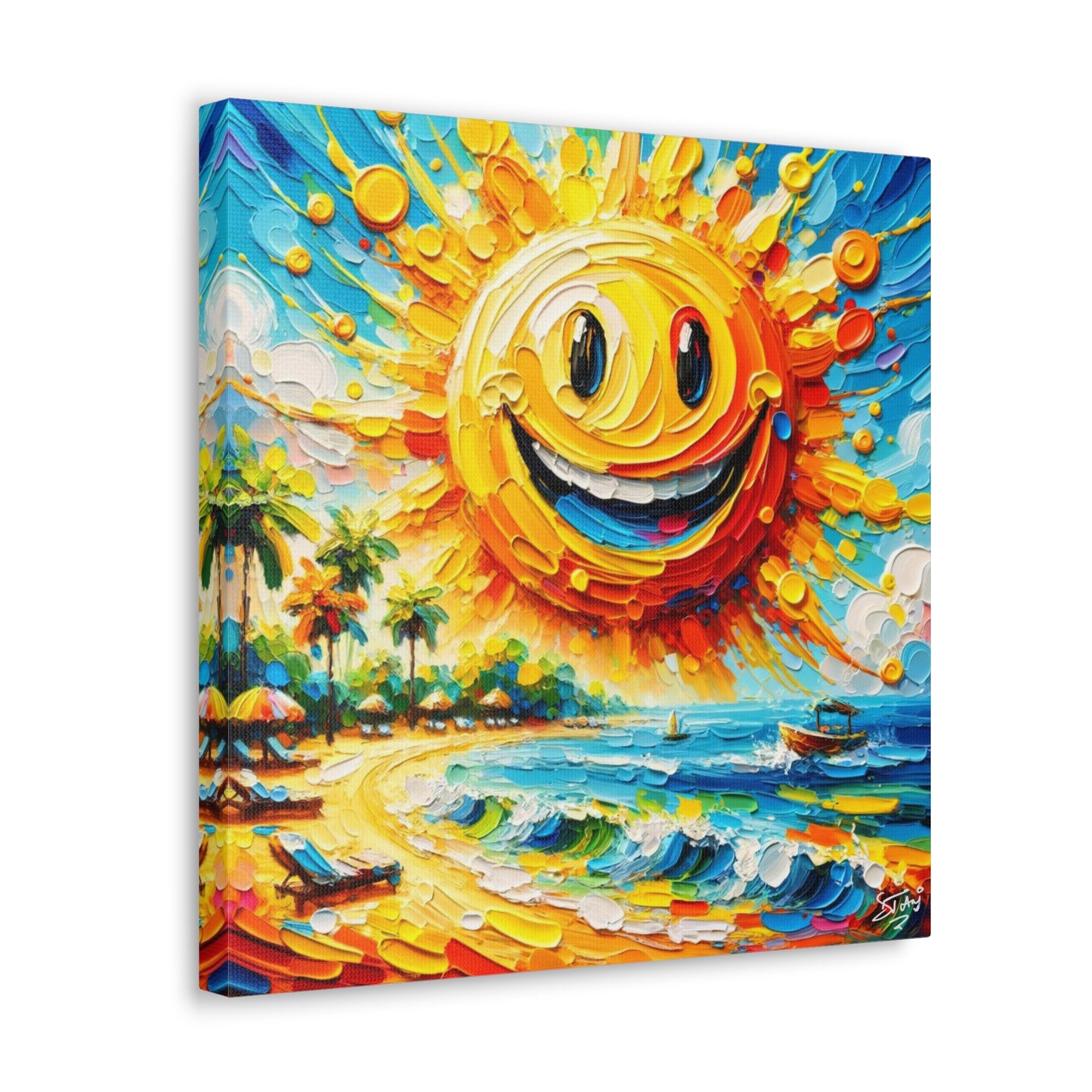 Art Print of Caribbean "Sunny Day" Beach Scene, Oil Painting, West Indian Art, Canvas Gallery Wraps