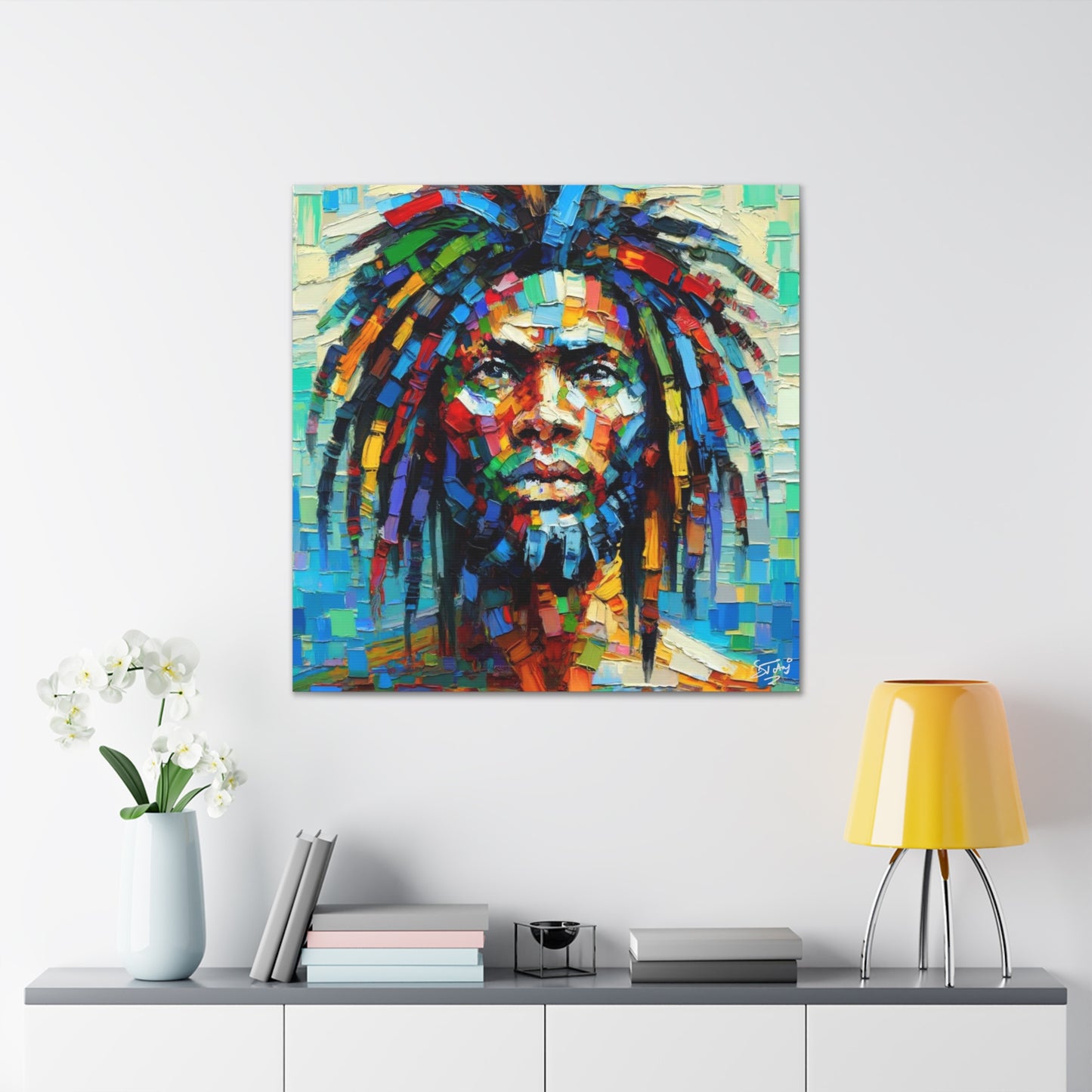 Art Print, "African Man" Oil Finish, West Indian Ethnicity, Cultural, Heritage, Abstract, Canvas Gallery Wrap