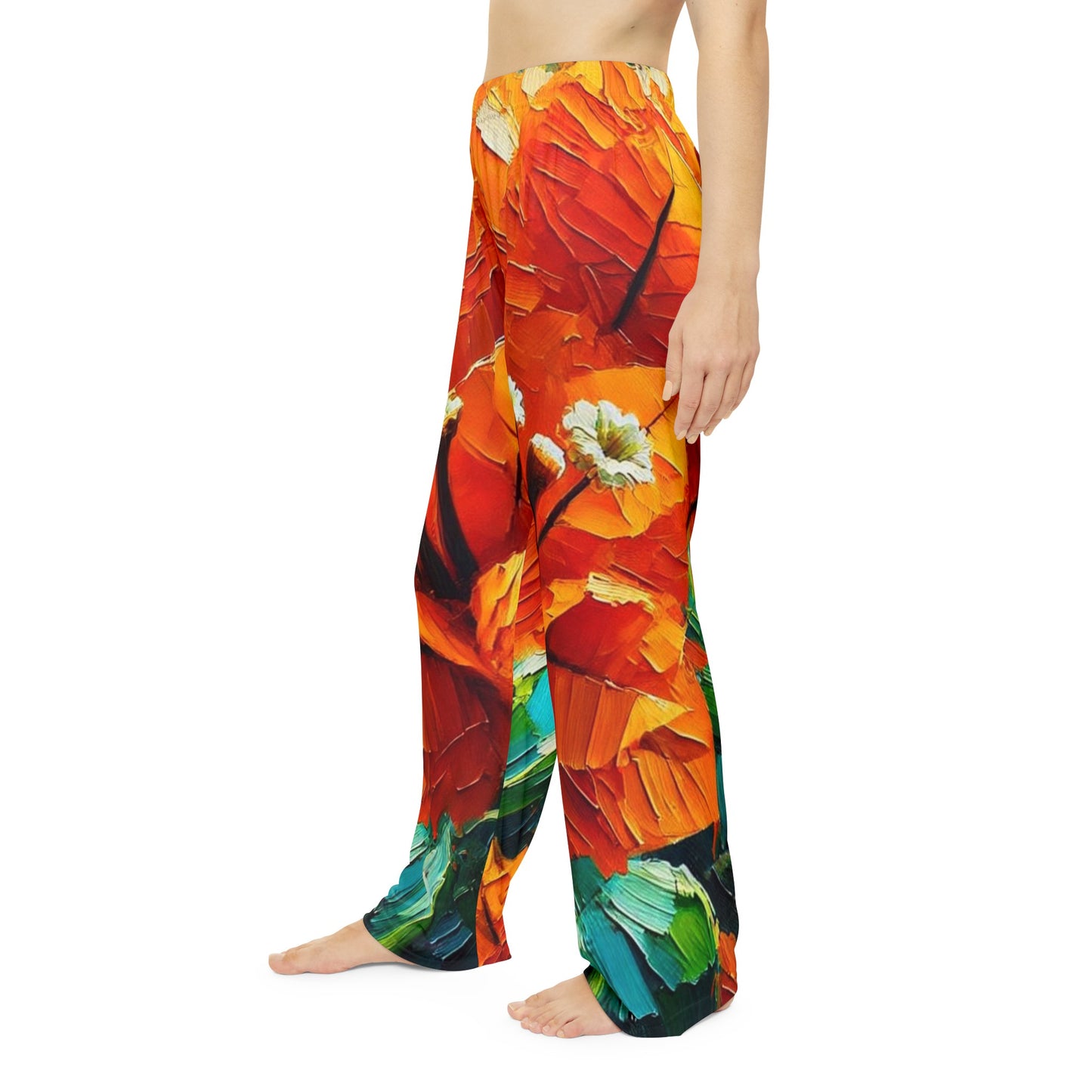 Women's Brushed Polyester Lounge Pants (AOP) Orange Floral Print