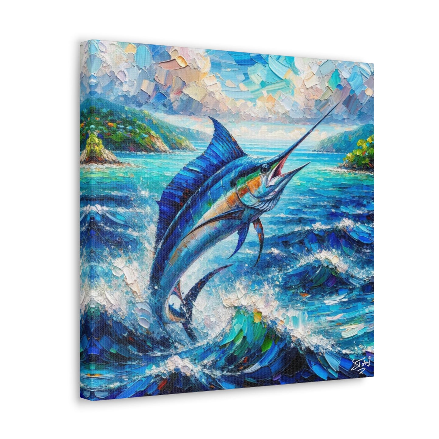 Art Print, Blue Marlin, Oil Finish, Caribbean Nature, Canvas Gallery Wrap