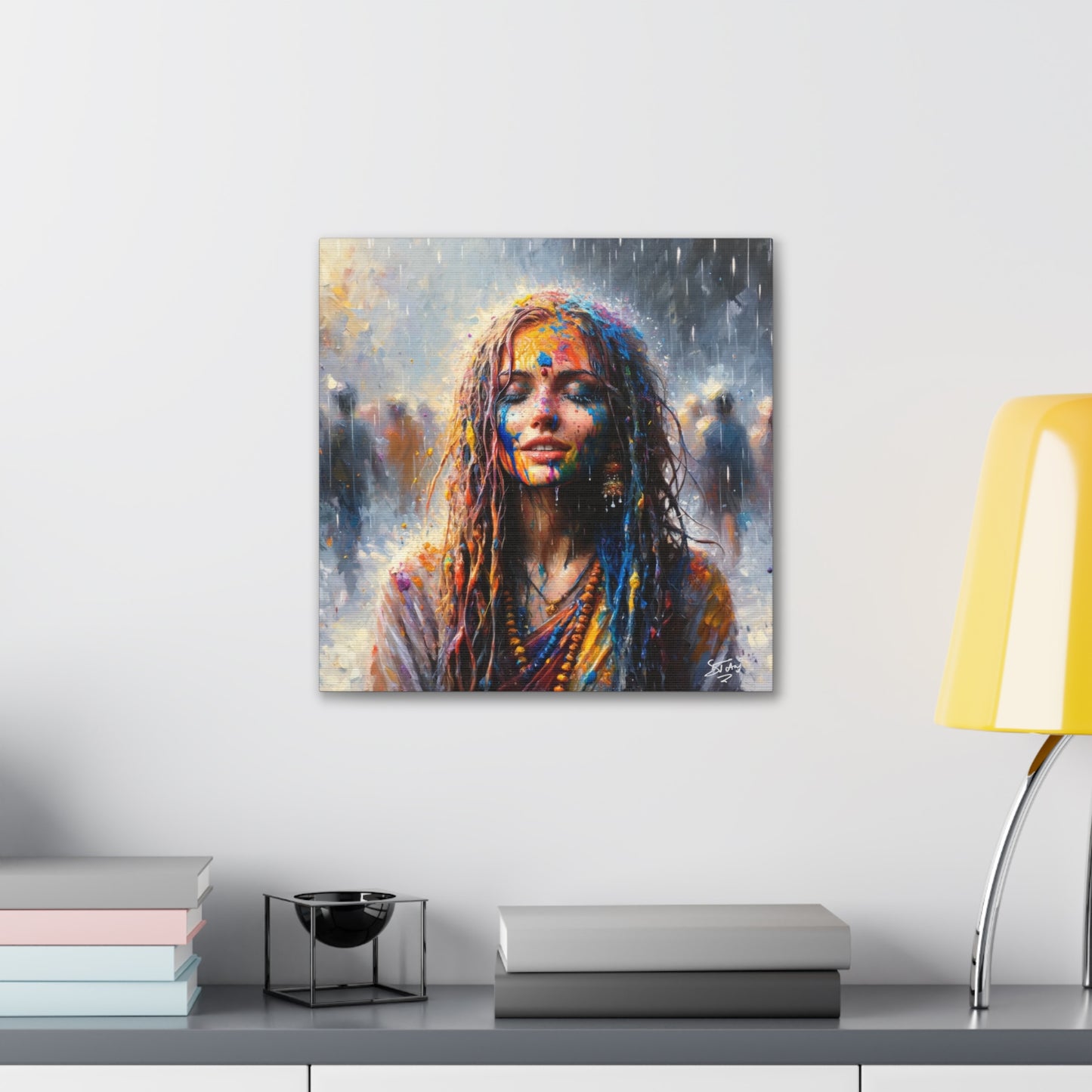 Art Print, Indo-Caribbean Woman, "Phagwa" Oil Finish, West Indian Ethnicity, Cultural, Heritage, Canvas Gallery Wrap