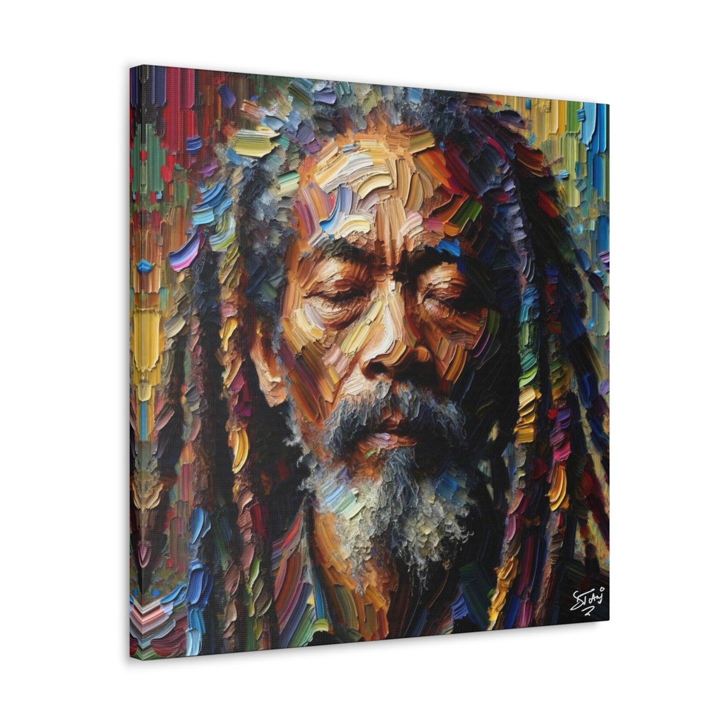 Art Print, Trini Rastaman, Oil Finish, West Indian Ethnicity, Cultural, Heritage, Semi-Abstract, Canvas Gallery Wrap