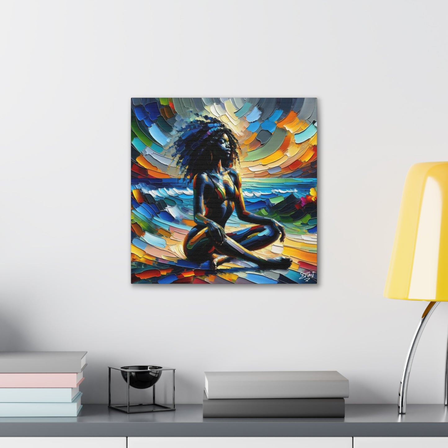 Art Print, Afro-Caribbean Woman, "Meditation" Abstract, Oil Finish, West Indian Ethnicity, Cultural, Heritage, Abstract, Canvas Gallery Wrap