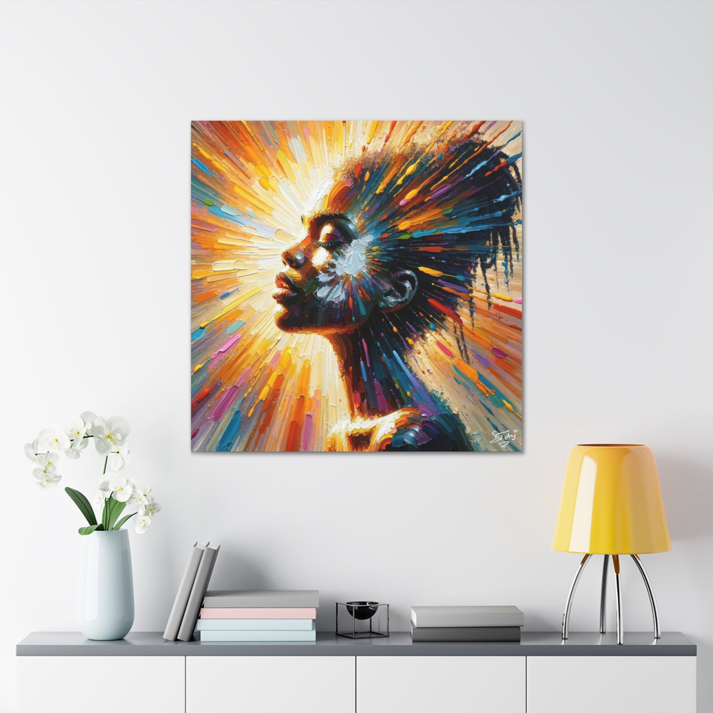 Art Print, Afro-Caribbean Woman, "Bright Light" Oil Finish, West Indian Ethnicity, Cultural, Heritage, Abstract, Canvas Gallery Wrap