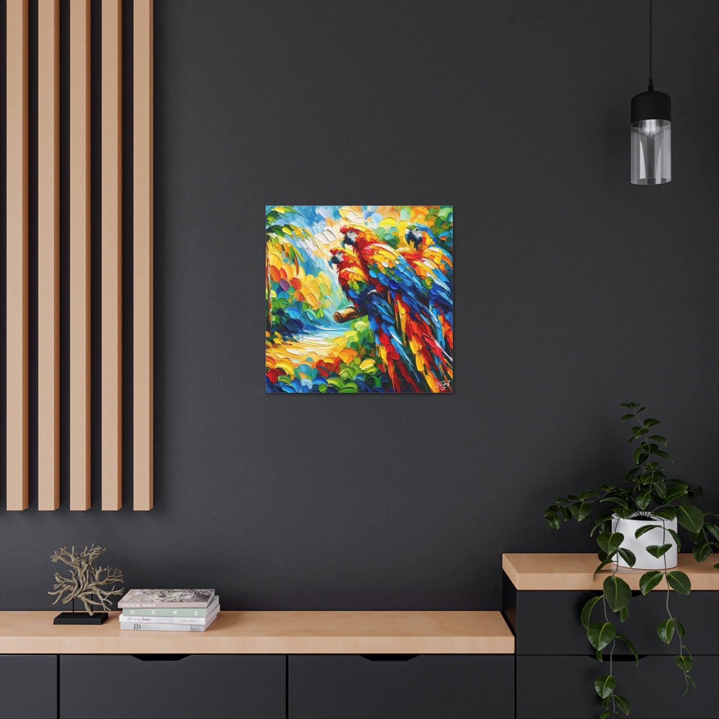 Art Print, The Parrots, Oil Finish, Caribbean Nature, Cultural, Heritage, Semi-Abstract, Canvas Gallery Wrap