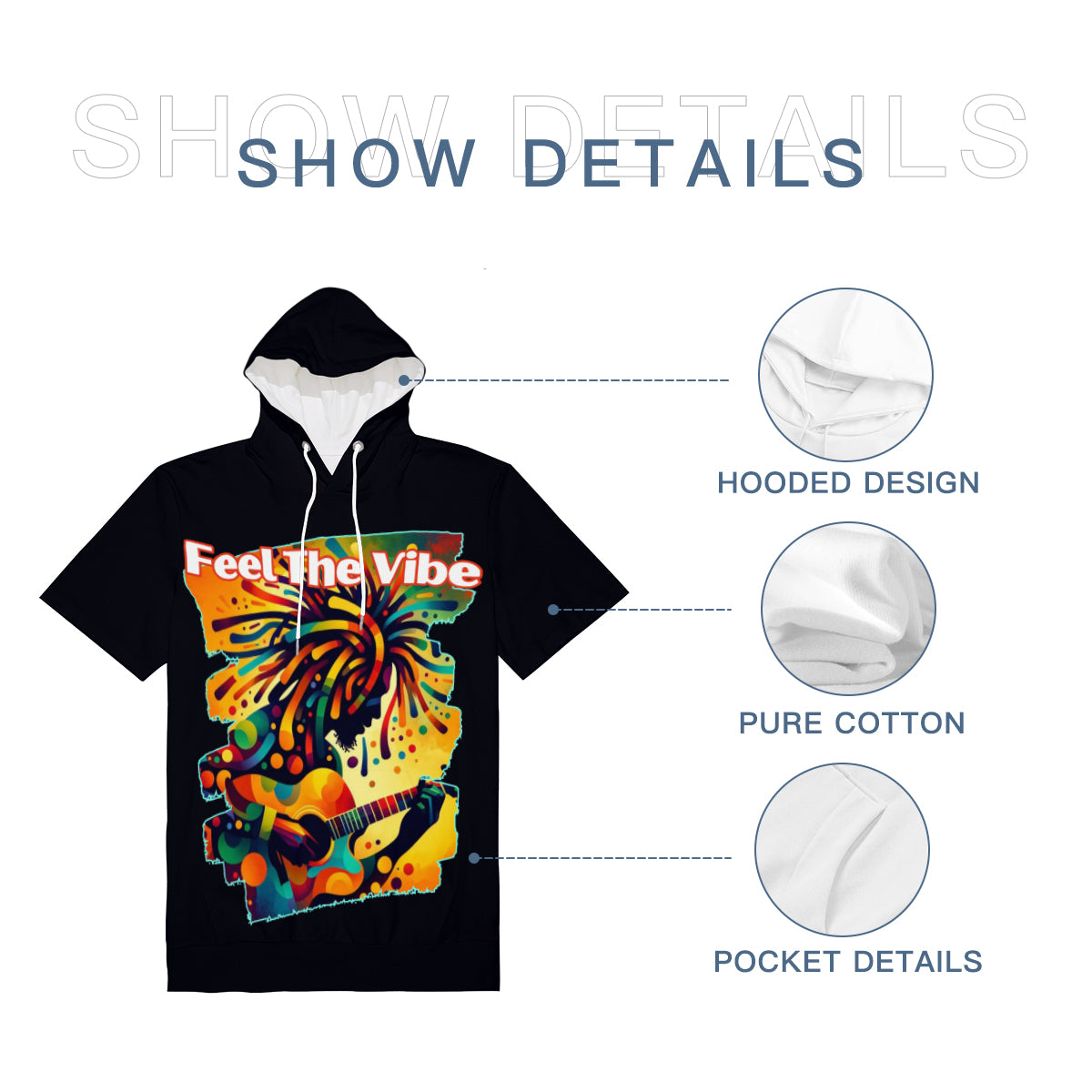 Men’s Cotton Hooded T-Shirt "Feel the Vibe, Caribbean Vibes"