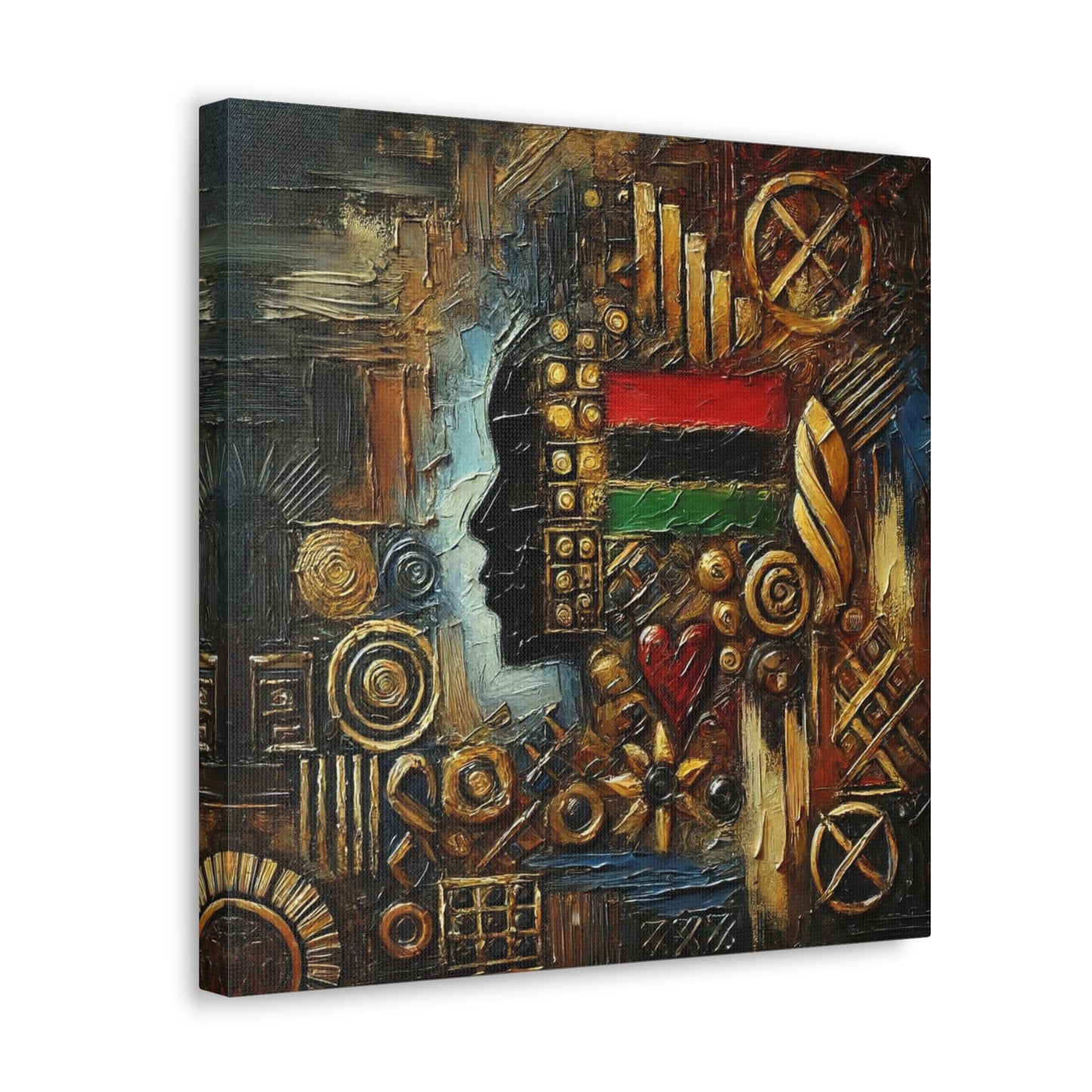 Art Print, African Print, Black Power, African Mask, Abstract Oil Finish, Unity, One Love, Canvas Gallery Wrap