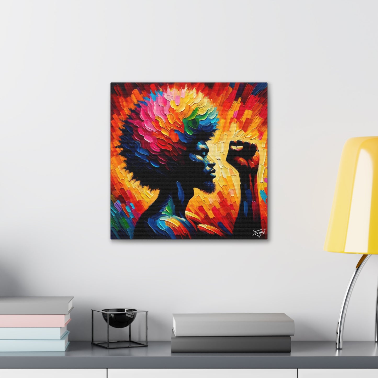 Art Print, Afro-Caribbean Man, Black Power, Silhouette, Oil Finish, West Indian Ethnicity, Semi-Abstract, Canvas Gallery Wrap