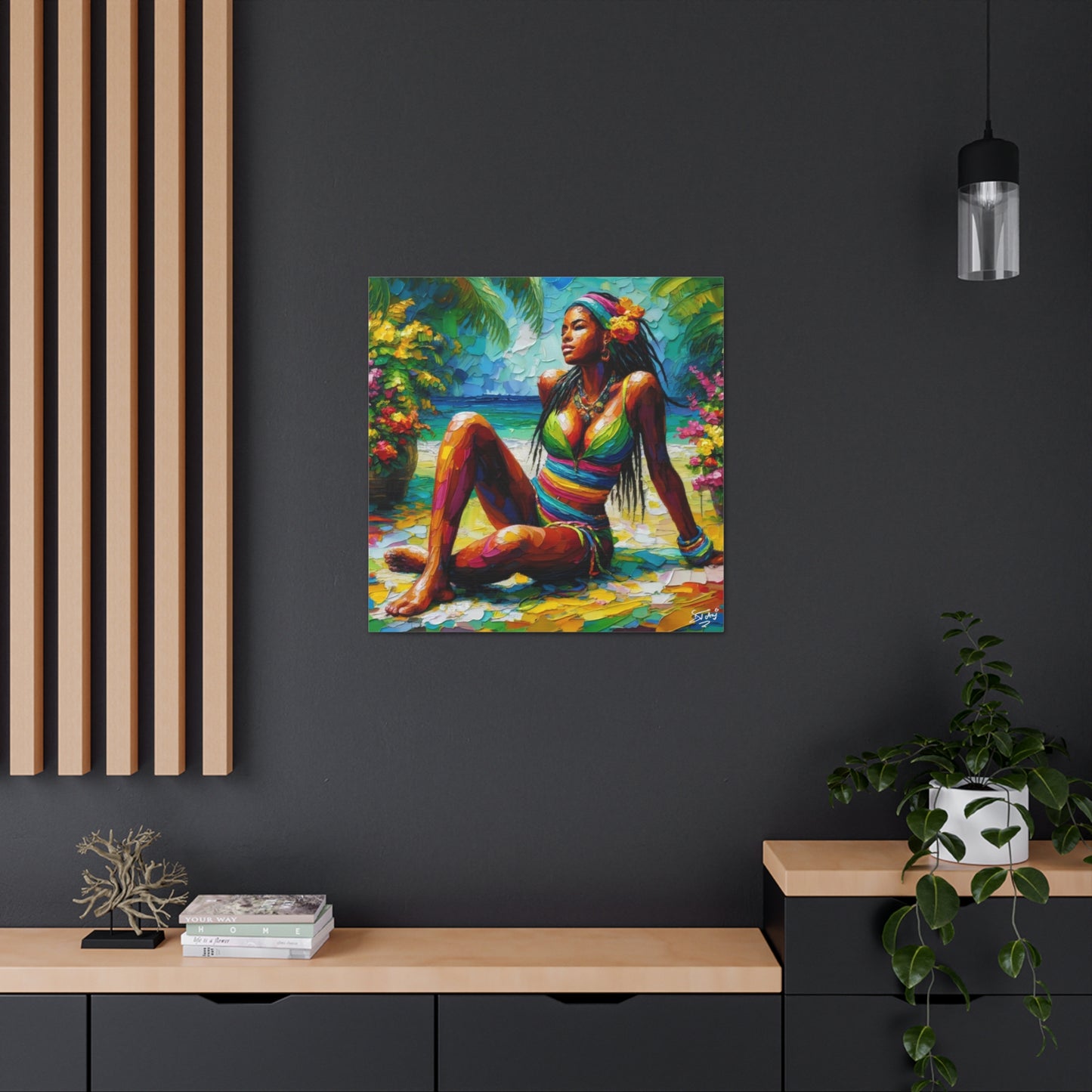 Art Print, Caribbean Woman, "Relaxing" Oil Finish, West Indian Ethnicity, Cultural, Heritage, Abstract, Canvas Gallery Wrap