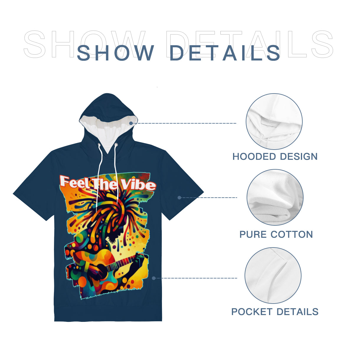 Men’s Cotton Hooded T-Shirt "Feel the Vibe, Caribbean Vibes"