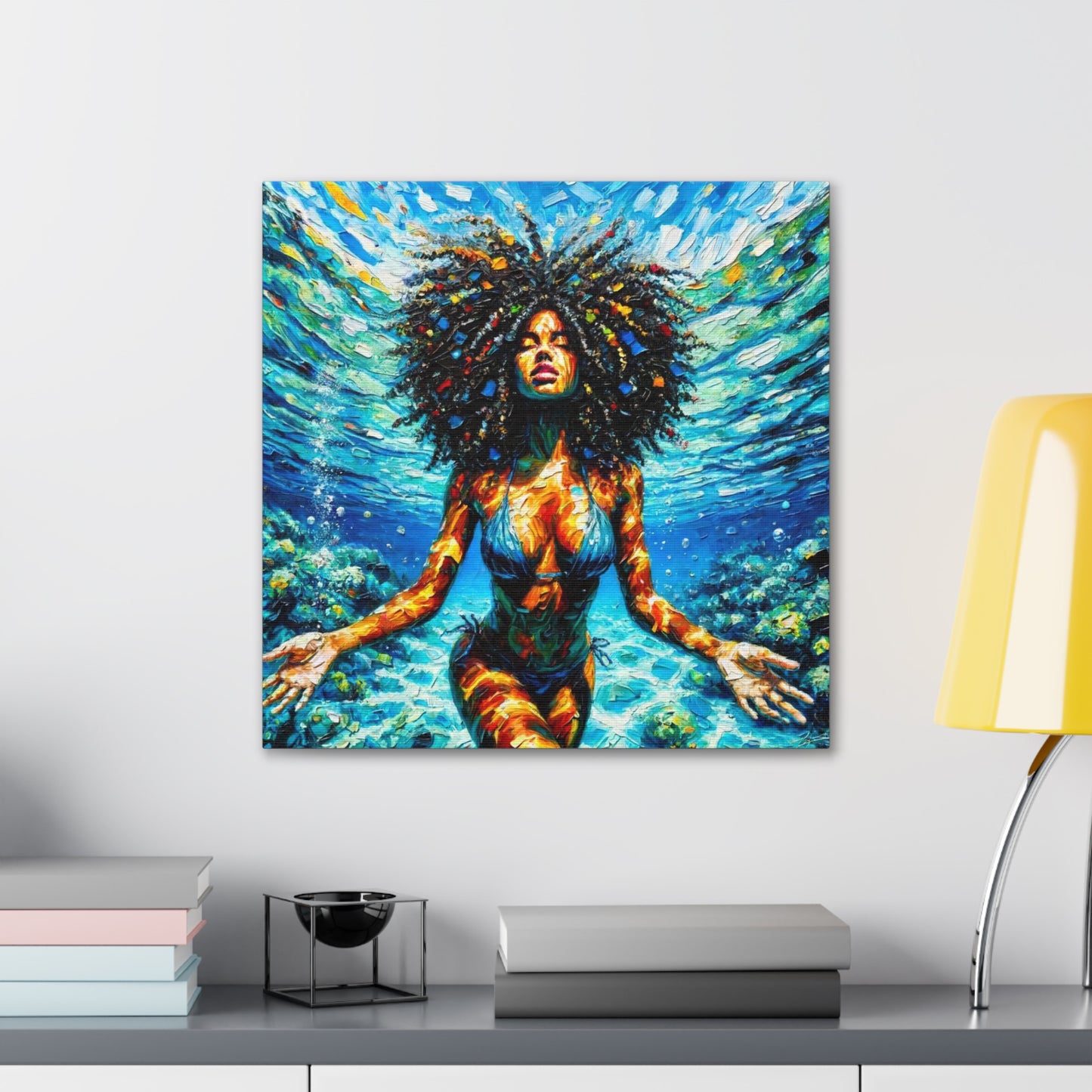 Art Print, Afro-Caribbean Woman, "Submerged" Abstract Oil Finish, West Indian Ethnicity, Cultural, Heritage, Abstract, Canvas Gallery Wrap