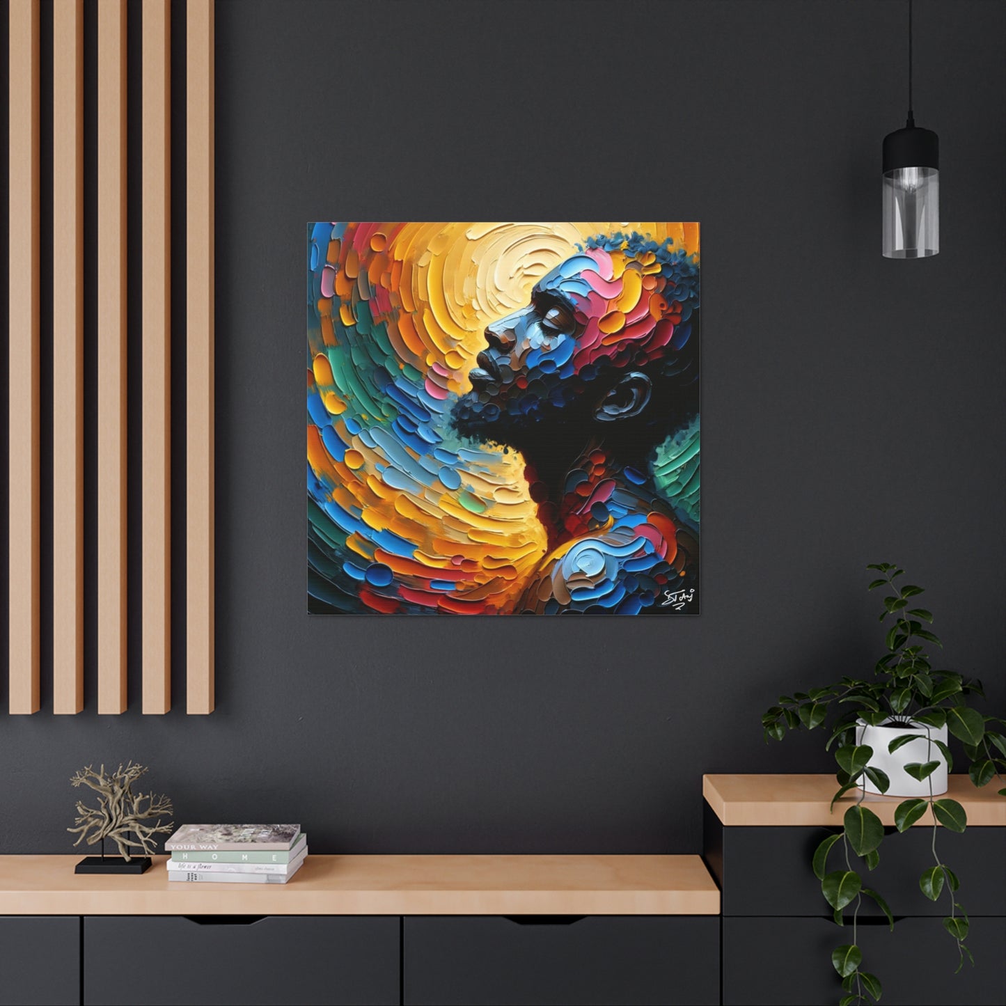 Art Print, Afro-Caribbean Man, "Deep in Thought," Oil Finish, West Indian Ethnicity, Cultural, Heritage, Abstract, Canvas Gallery Wrap