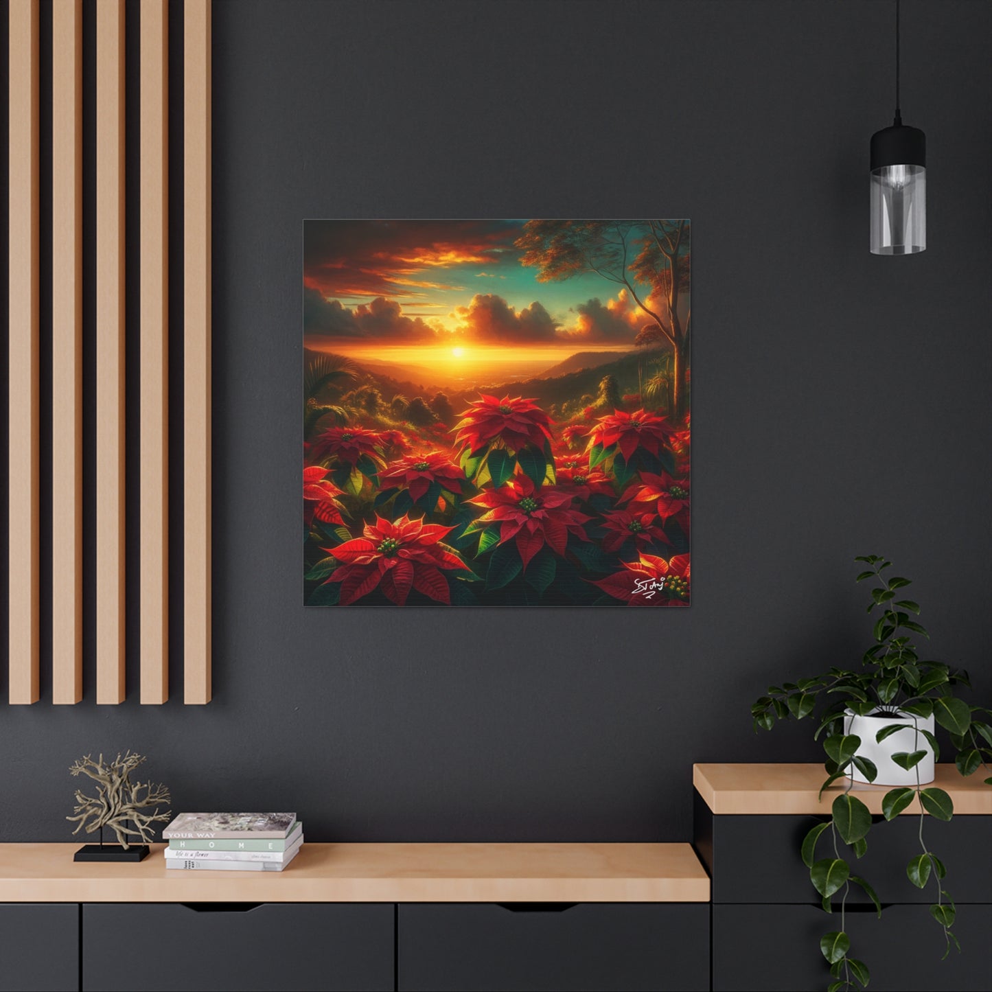 Print #2 of Wild Poinsettia Plants in the Caribbean During Sunset, Trinidad and Tobago, Canvas Gallery Wraps