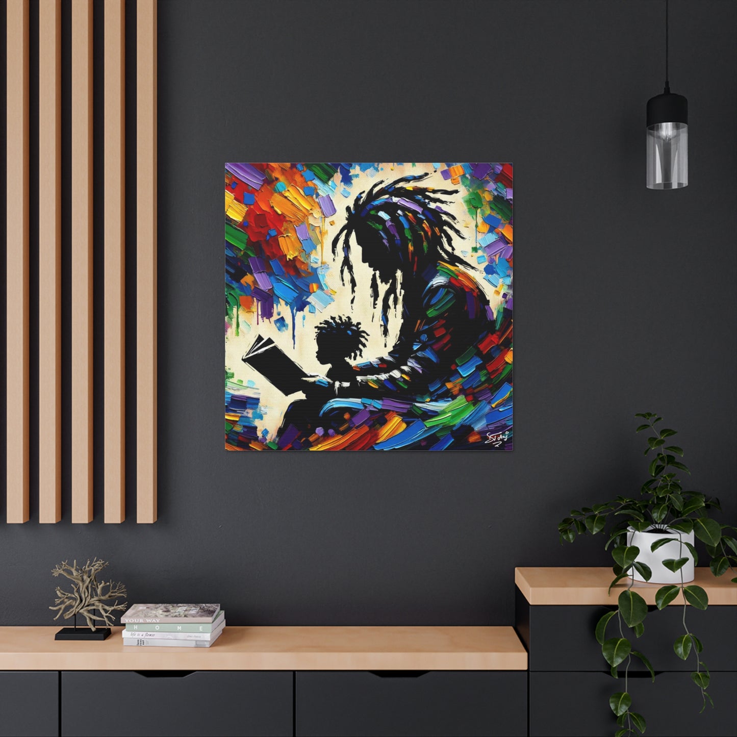 Art Print, Afro-Caribbean Father & Son, Oil Finish, West Indian Ethnicity, Cultural, Heritage, Abstract, Canvas Gallery Wrap