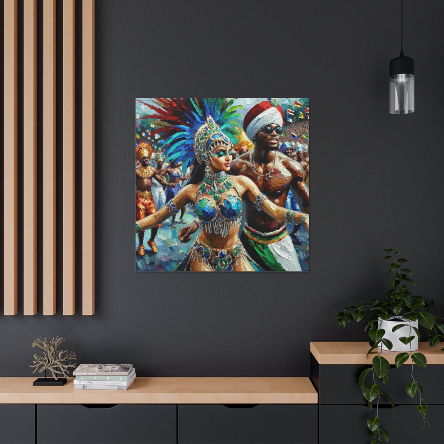 Art Print, Trini Masqueraders#3, Carnival, Oil Finish, West Indian Ethnicity, Cultural, Heritage, Indo & Afro Caribbean, Canvas Gallery Wrap