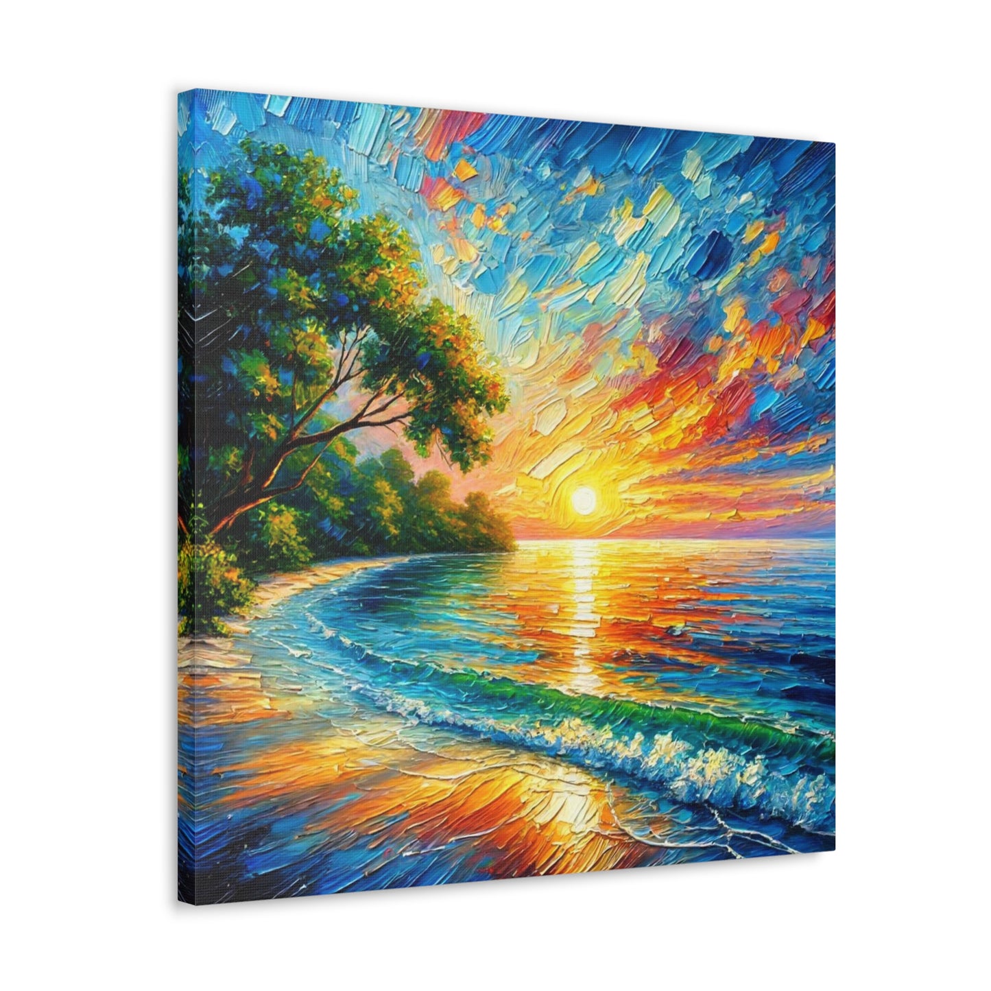 Art Print, Caribbean Sunset Beach Scene, Abstract, Oil Painting, West Indian Art, Canvas Gallery Wraps