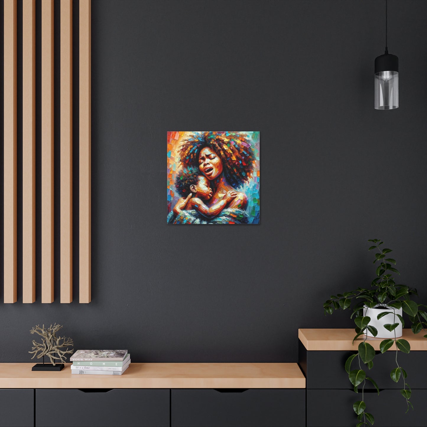 Art Print, Mother & Child, Afro-Caribbean Woman, Oil Finish, West Indian Ethnicity, Cultural, Heritage, Semi-Abstract, Canvas Gallery Wrap