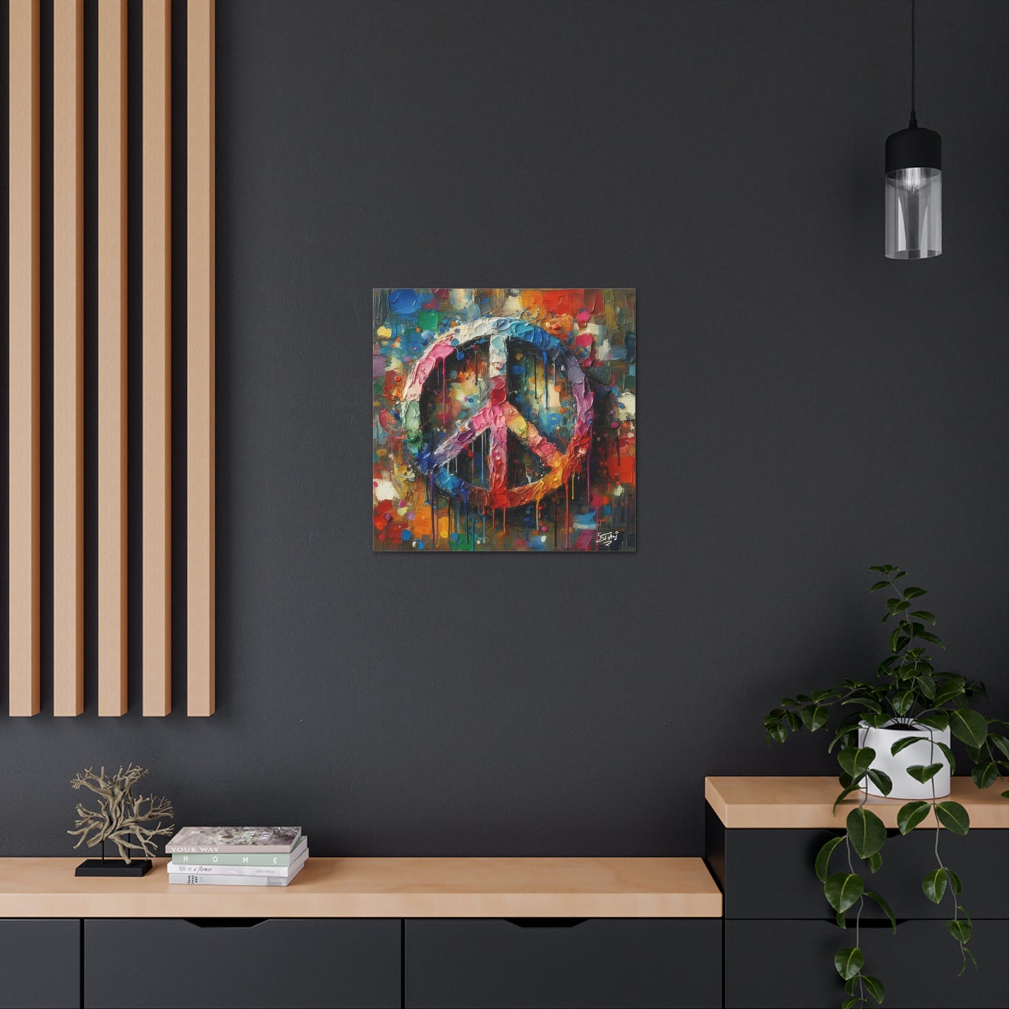 Art Print, "Peace" Oil Finish, Abstract, One Love, West Indian Ethnicity, Cultural, Heritage, Semi-Abstract, Canvas Gallery Wrap