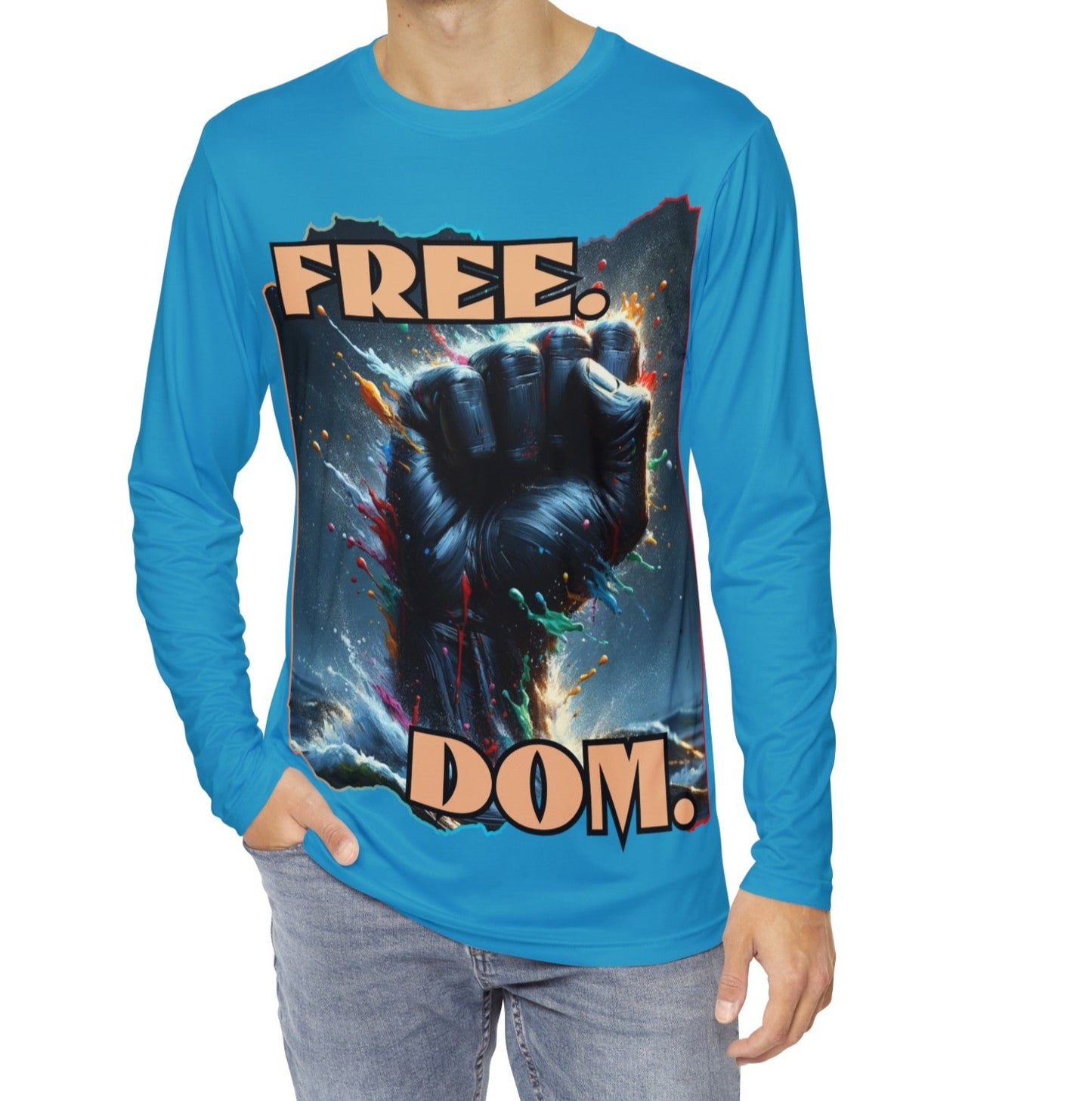 Men's Brushed Polyester Long Sleeve Shirt (AOP) "FREE.DOM."