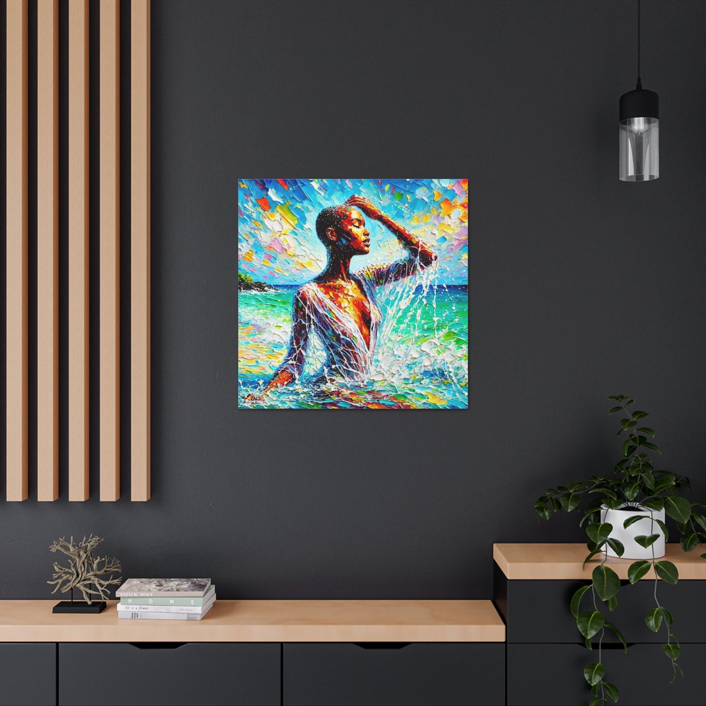 Art Print, Afro-Caribbean Woman, "Sea Bath" Abstract, Oil Finish, West Indian Ethnicity, Cultural, Heritage, Abstract, Canvas Gallery Wrap