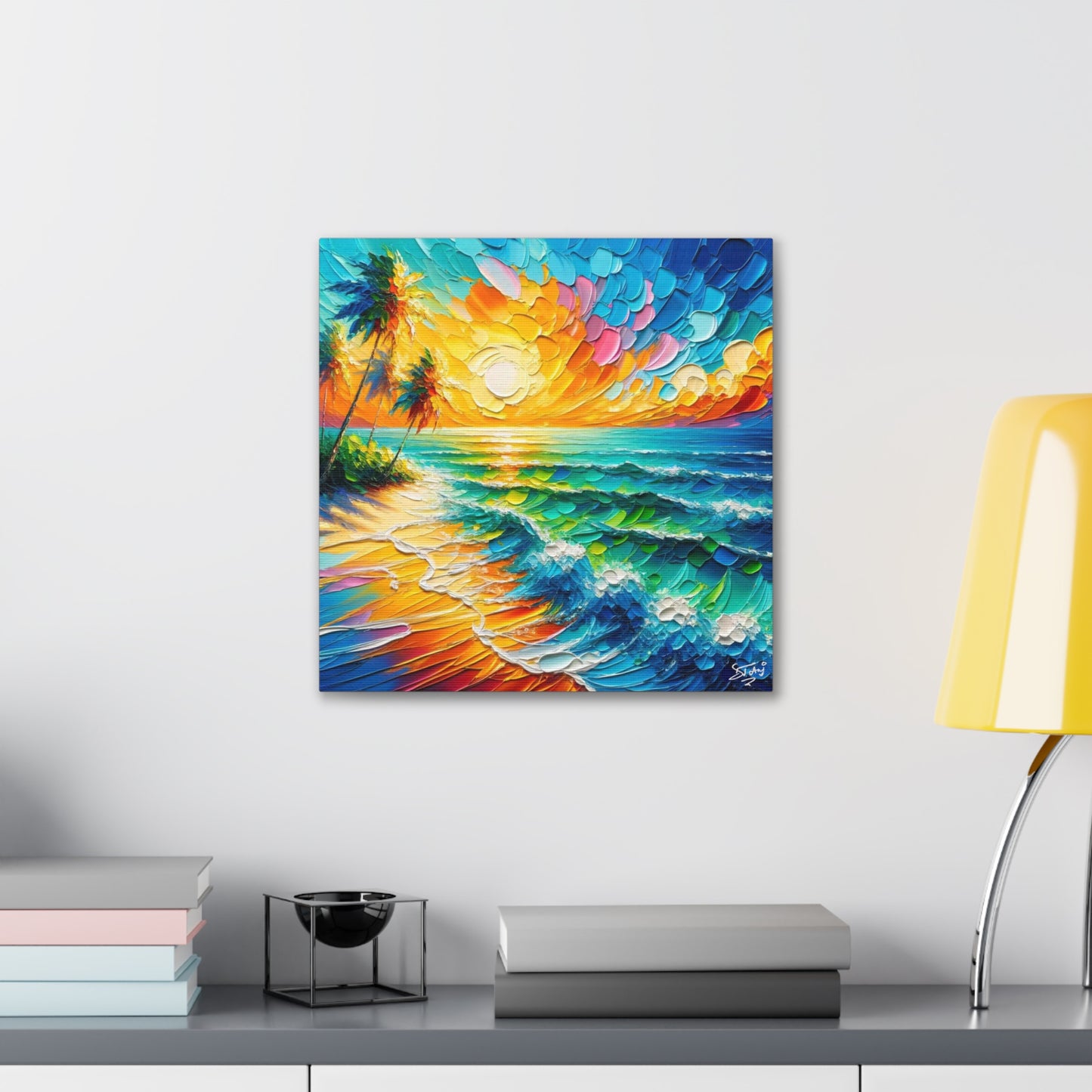 Art Print of Caribbean Beach Scene, West Indian Art, Canvas Gallery Wraps