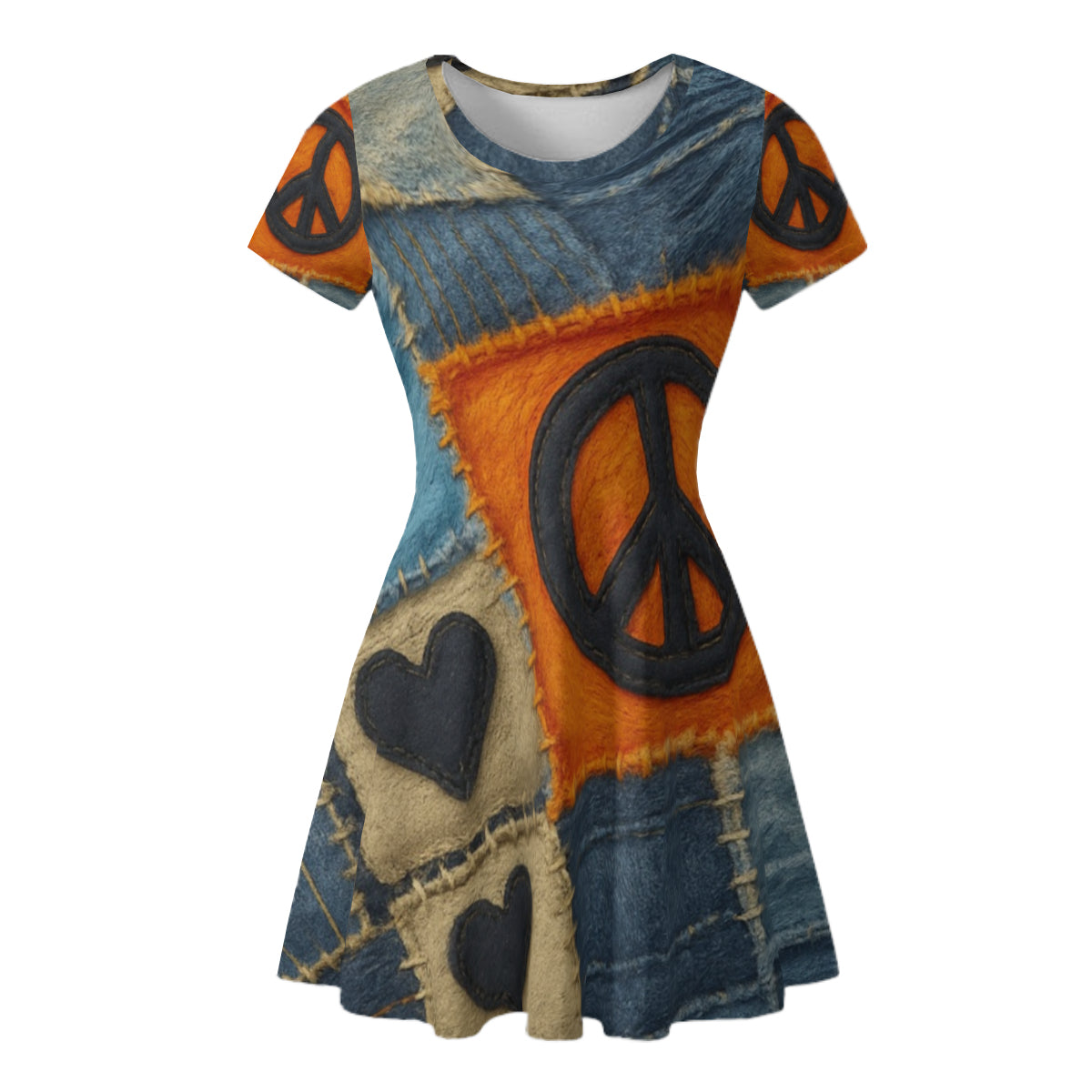 Premium Milk-Silk Short Sleeve Summer Dress |"Denim Patch Print" Caribbean Vibes Living Premium Milk-Silk Short Sleeve Summer Dress |"Denim Patch Print" Caribbean Vibes Living
