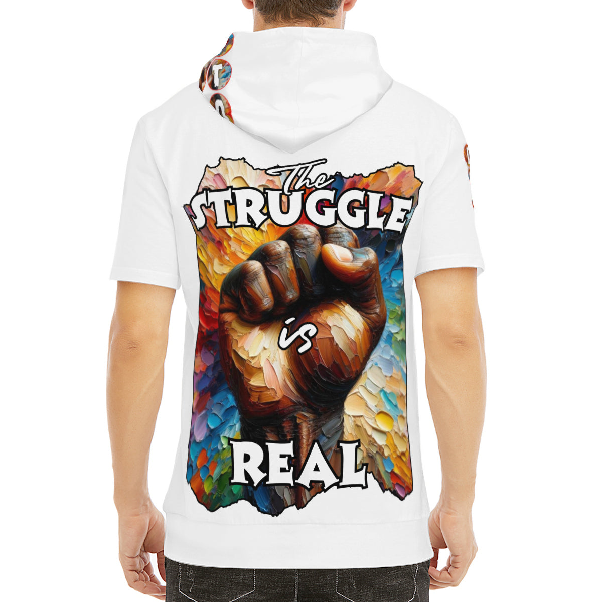 Men’s Cotton Hooded T-Shirt "Don't Stop, The Struggle is Real"