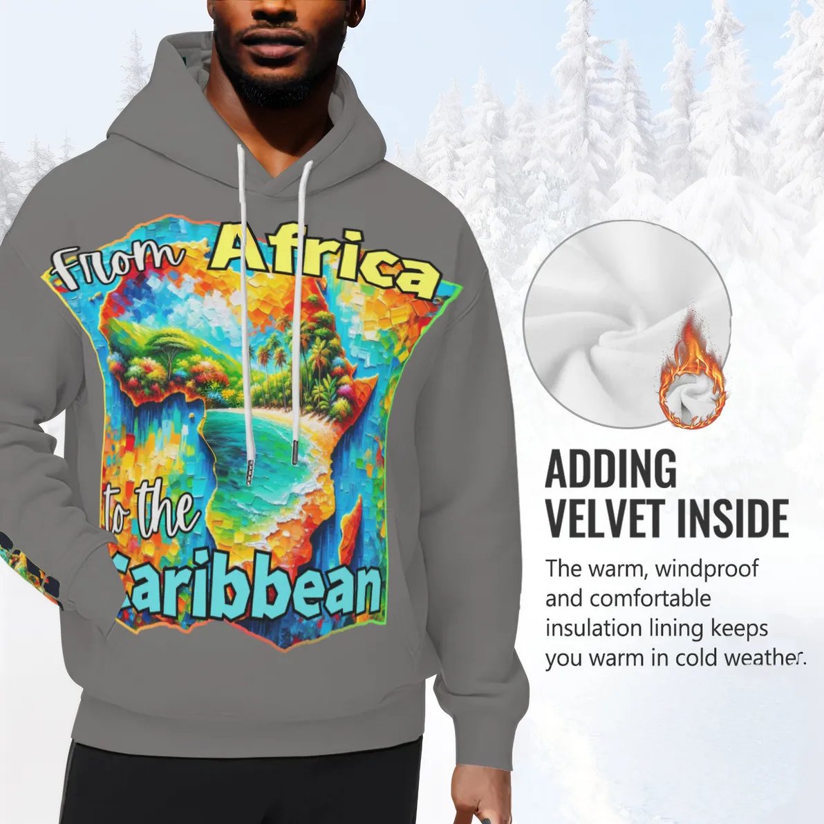 Men’s Plush Fleece Lined Hoodie "From Africa to the Caribbean"