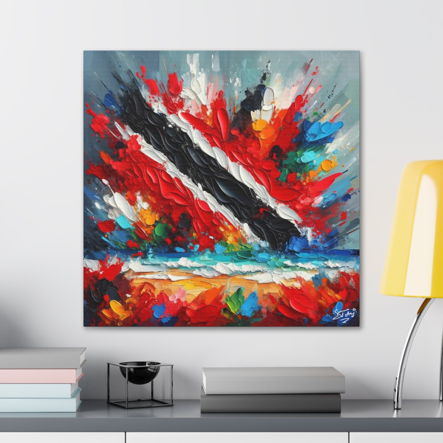 Art Print, Trinidad Abstract Scene, Oil Finish, Unity, One Love, Semi-Abstract, Canvas Gallery Wrap