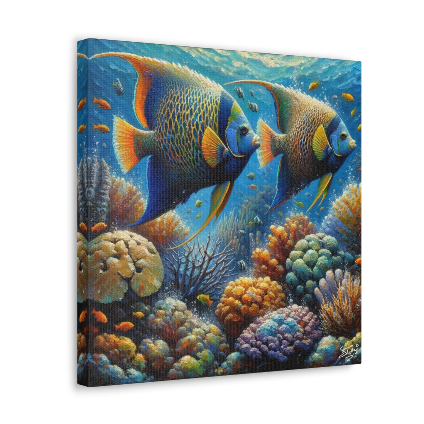 Art Print, Queen Angelfish, Oil Finish, Caribbean Nature, Canvas Gallery Wrap