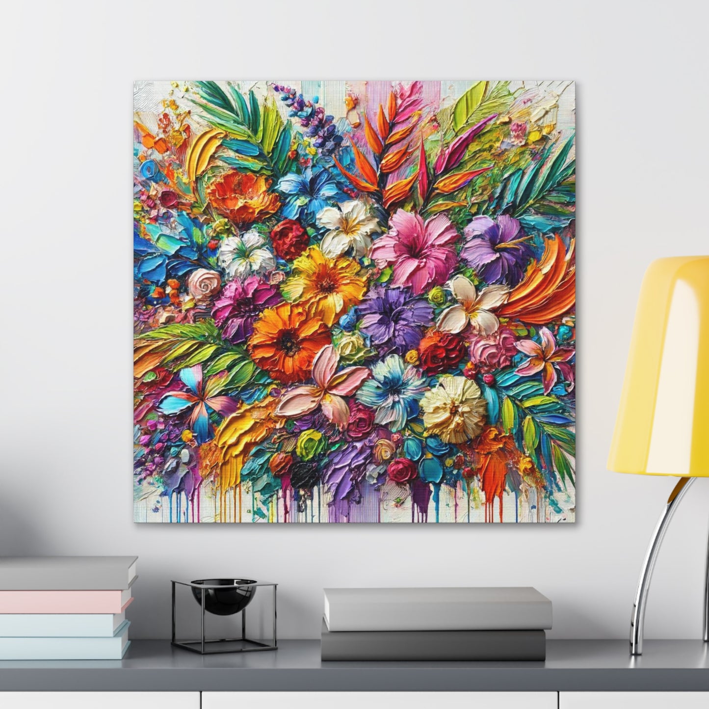 Art Print of Tropical Floral Arrangement, Abstract Oil Finish, West Indian Art, Canvas Gallery Wraps