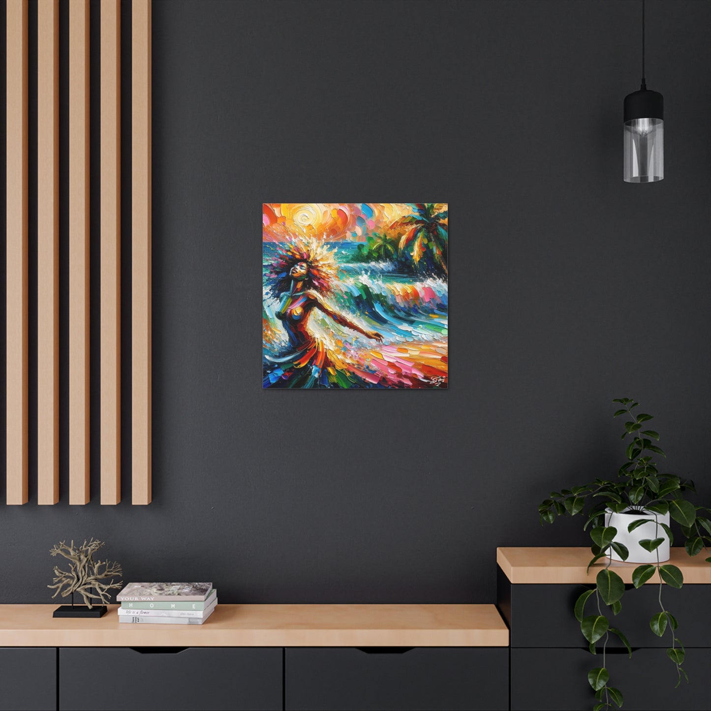 Art Print, Afro-Caribbean Woman, "Enjoying the Sunset" Abstract, Oil Finish, West Indian Ethnicity, Cultural, Heritage, Abstract, Canvas Gallery Wrap